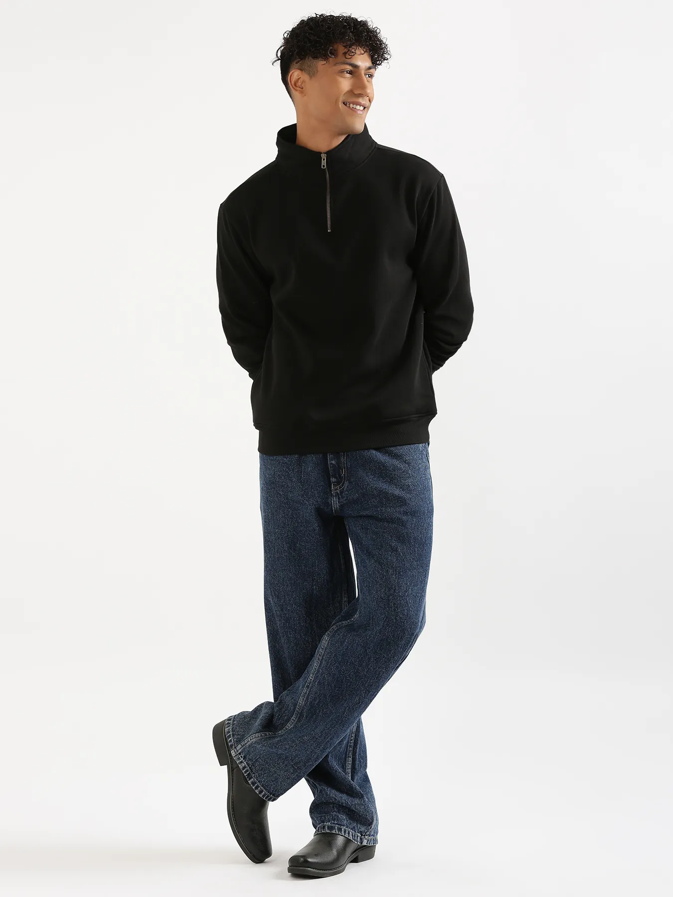 Unisex Black Zip Neck Sweatshirt - Image 17
