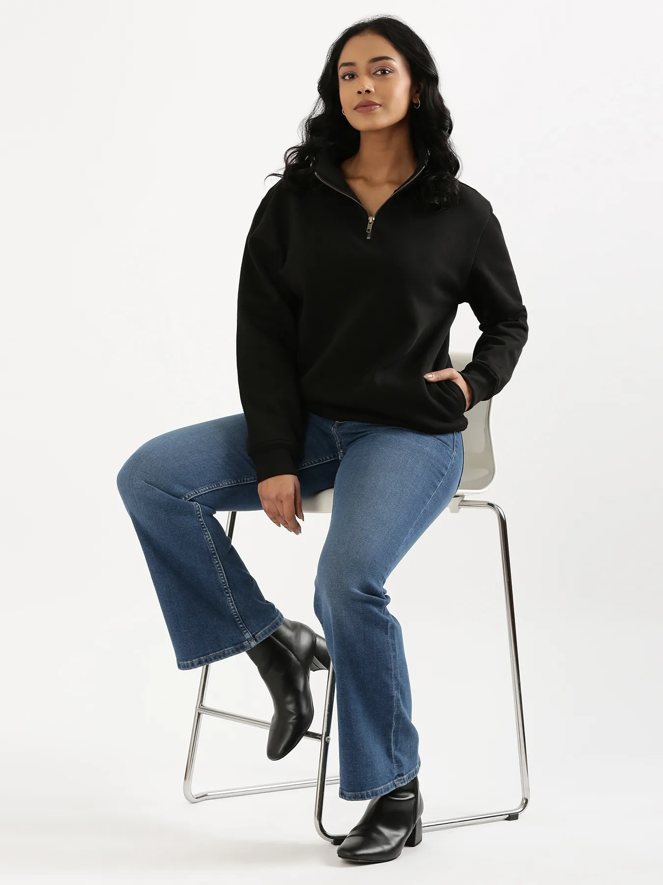 Unisex Black Zip Neck Sweatshirt - Image 20