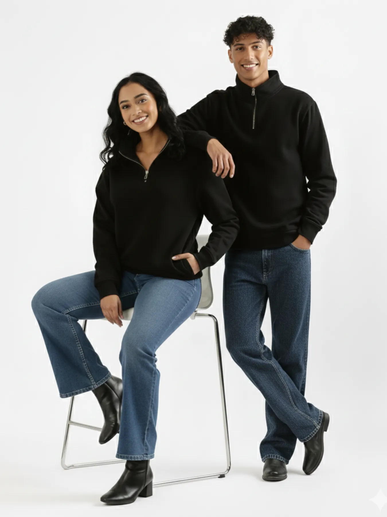 Unisex Black Zip Neck Sweatshirt - Image 3