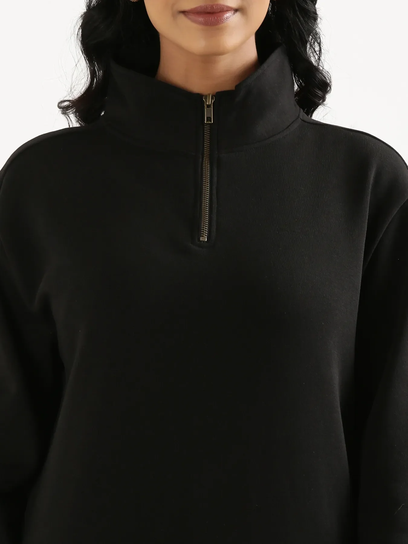 Unisex Black Zip Neck Sweatshirt - Image 9