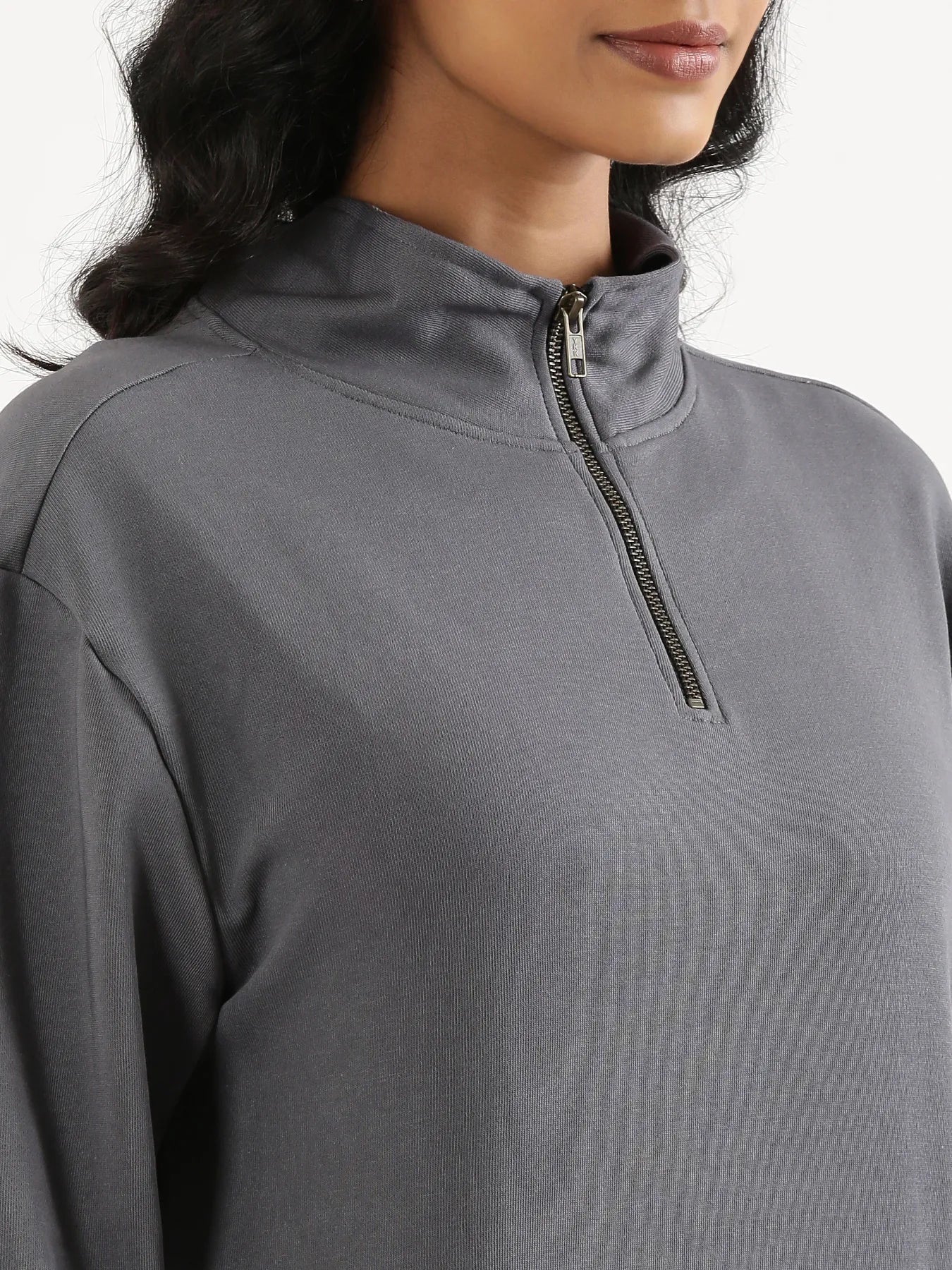 Unisex Grey Zip Neck Sweatshirt - Image 10