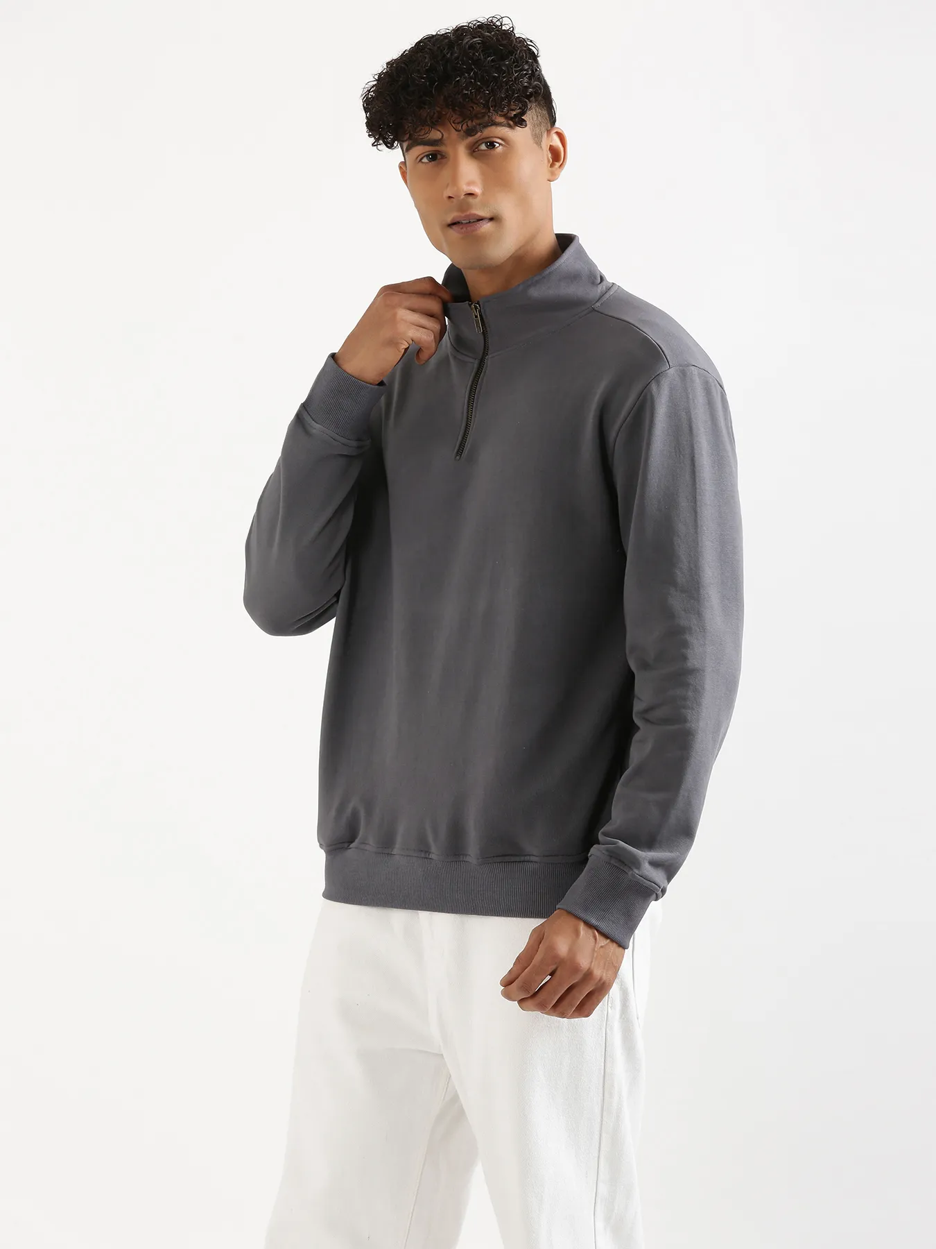 Unisex Grey Zip Neck Sweatshirt - Image 11