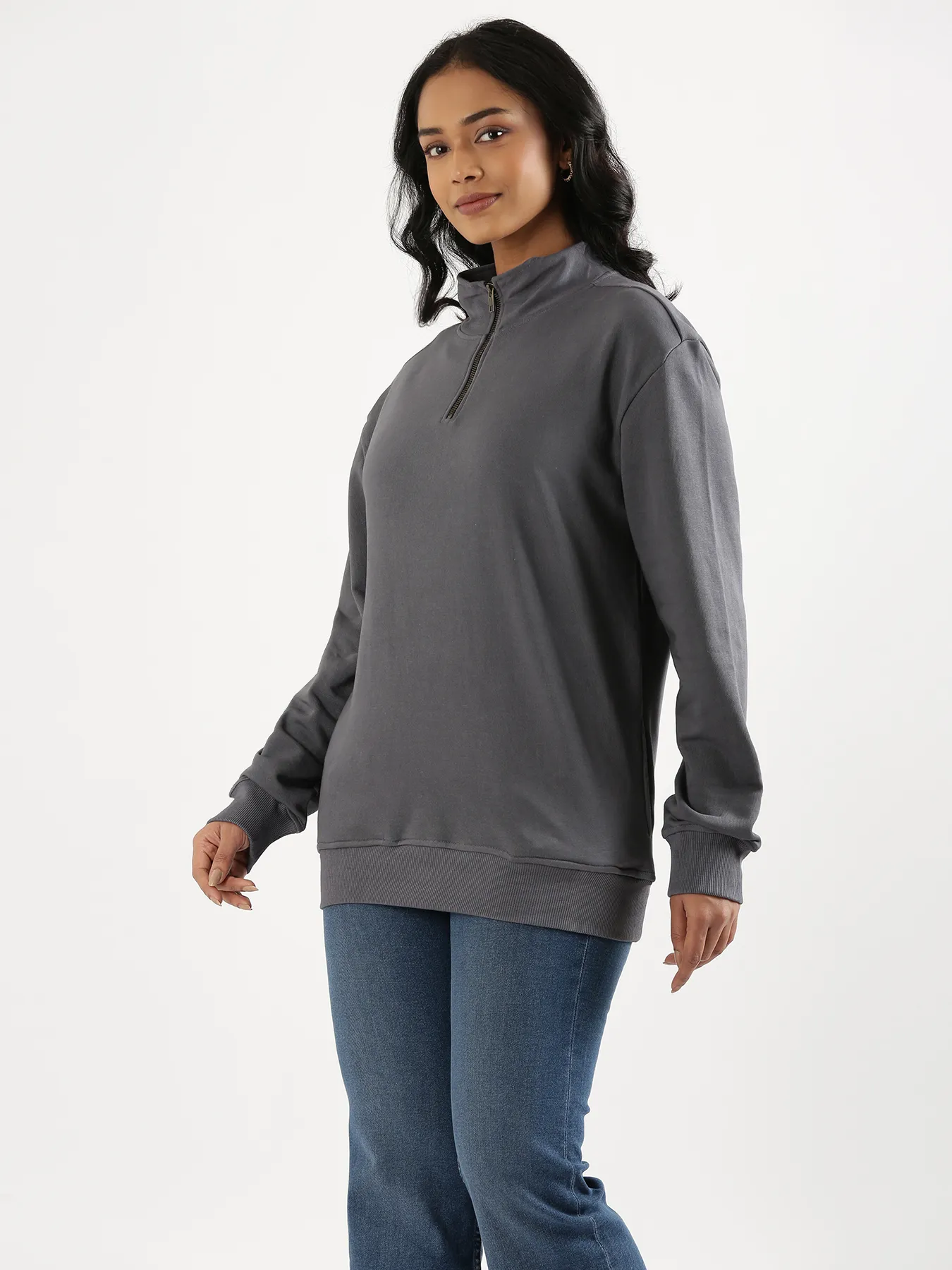 Unisex Grey Zip Neck Sweatshirt - Image 12