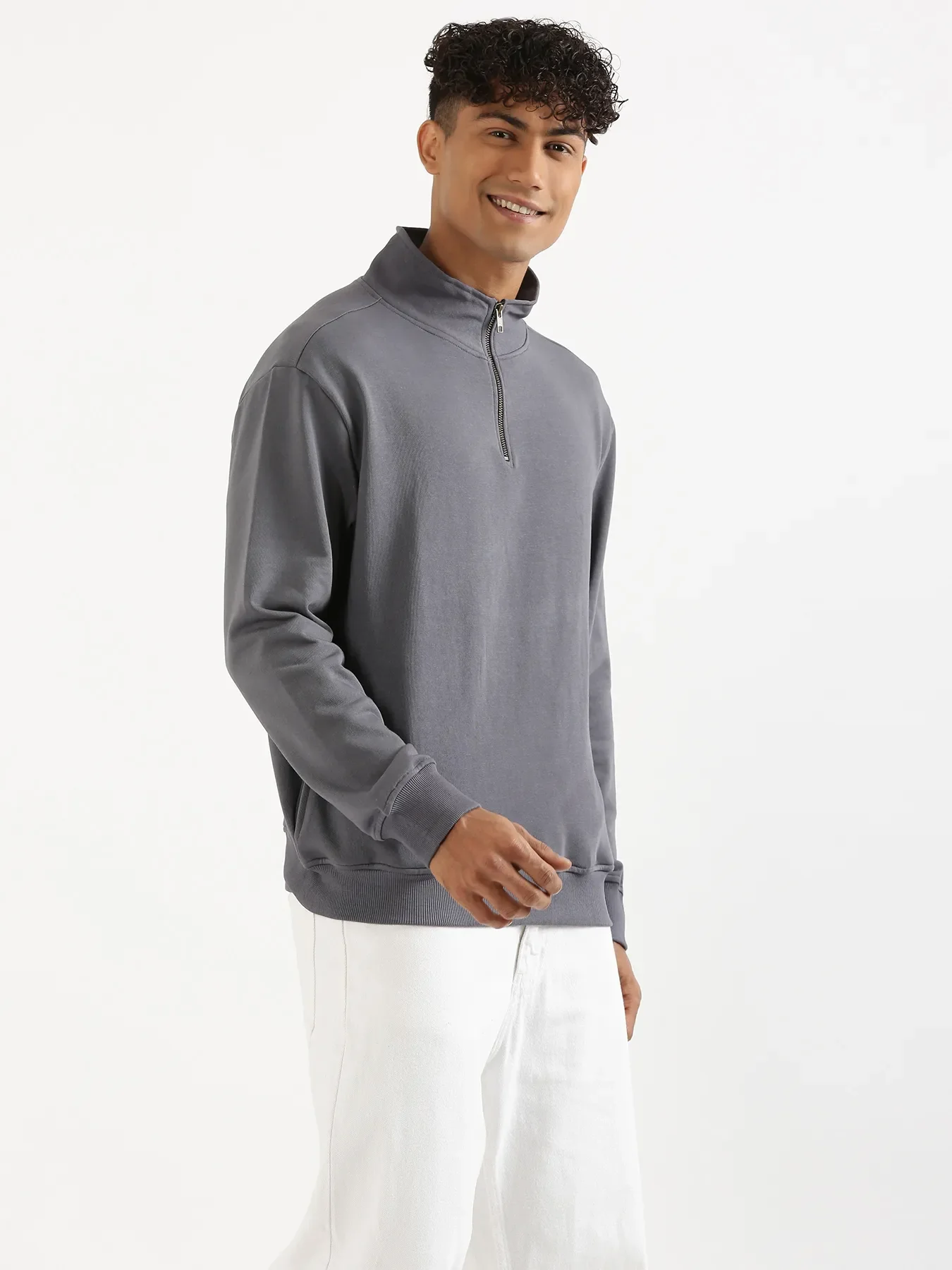 Unisex Grey Zip Neck Sweatshirt - Image 13