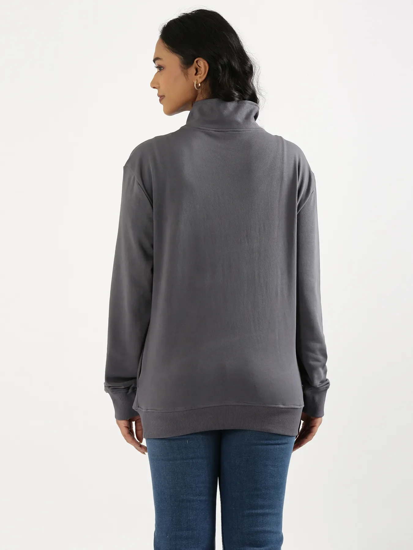 Unisex Grey Zip Neck Sweatshirt - Image 16