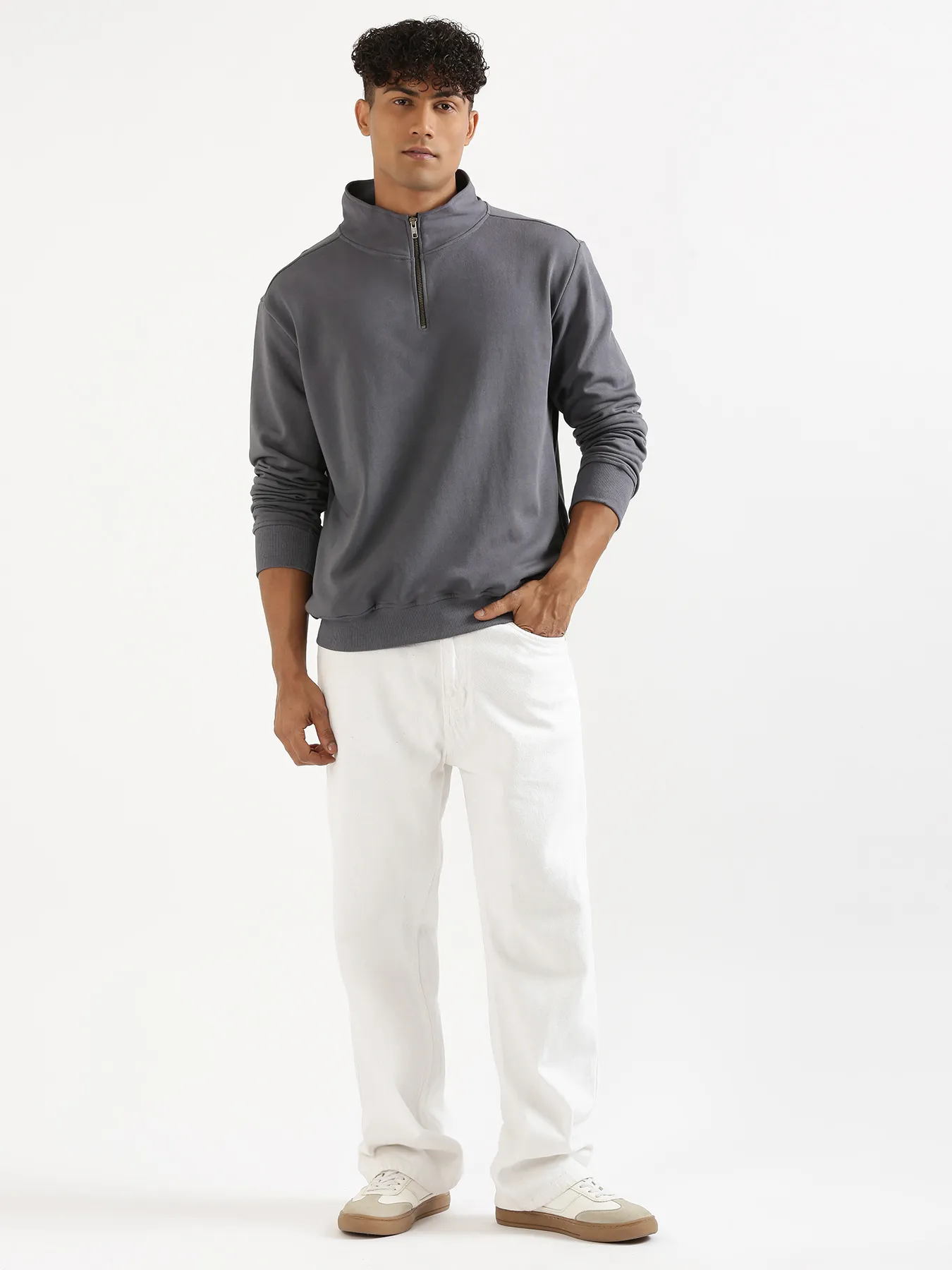 Unisex Grey Zip Neck Sweatshirt - Image 17