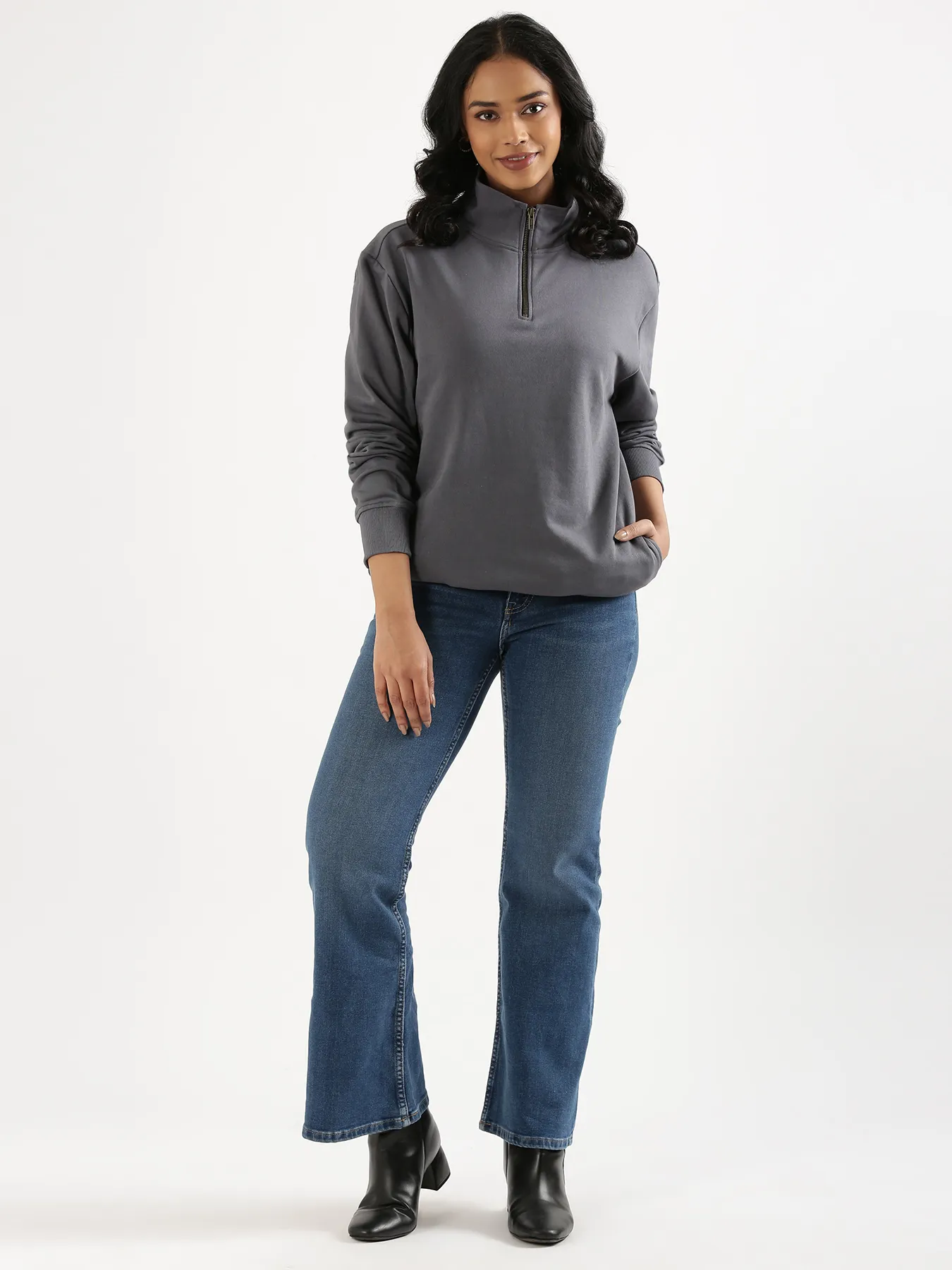 Unisex Grey Zip Neck Sweatshirt - Image 18
