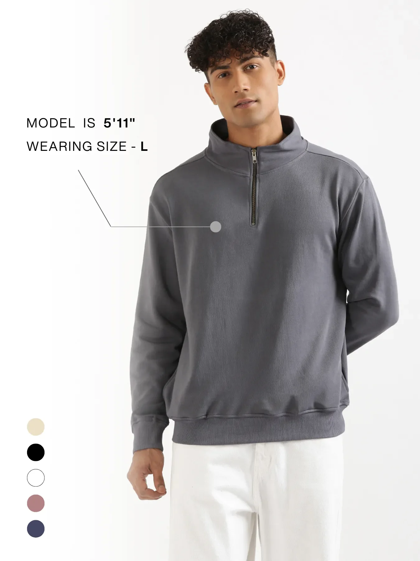 Unisex Grey Zip Neck Sweatshirt - Image 21