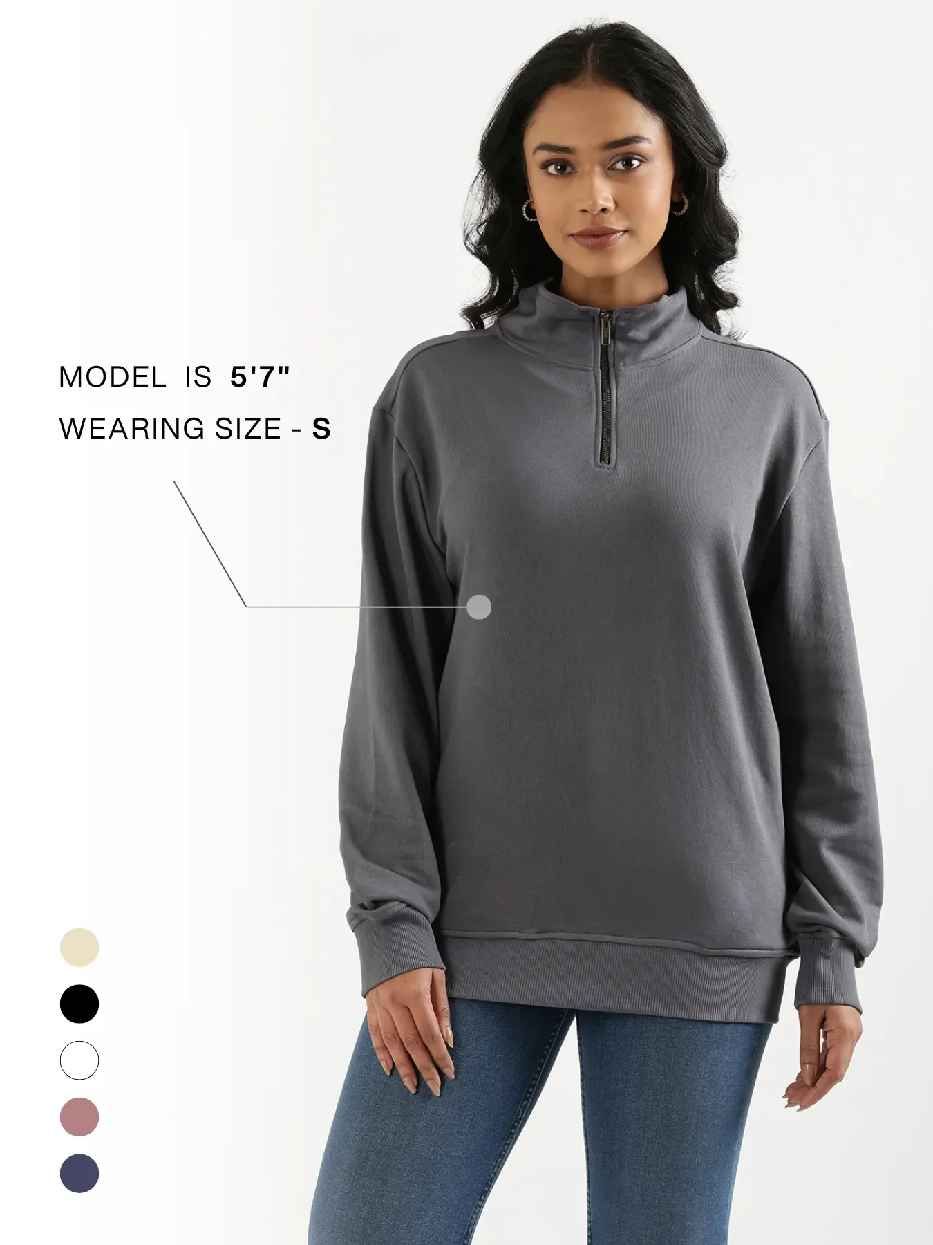 Unisex Grey Zip Neck Sweatshirt - Image 22