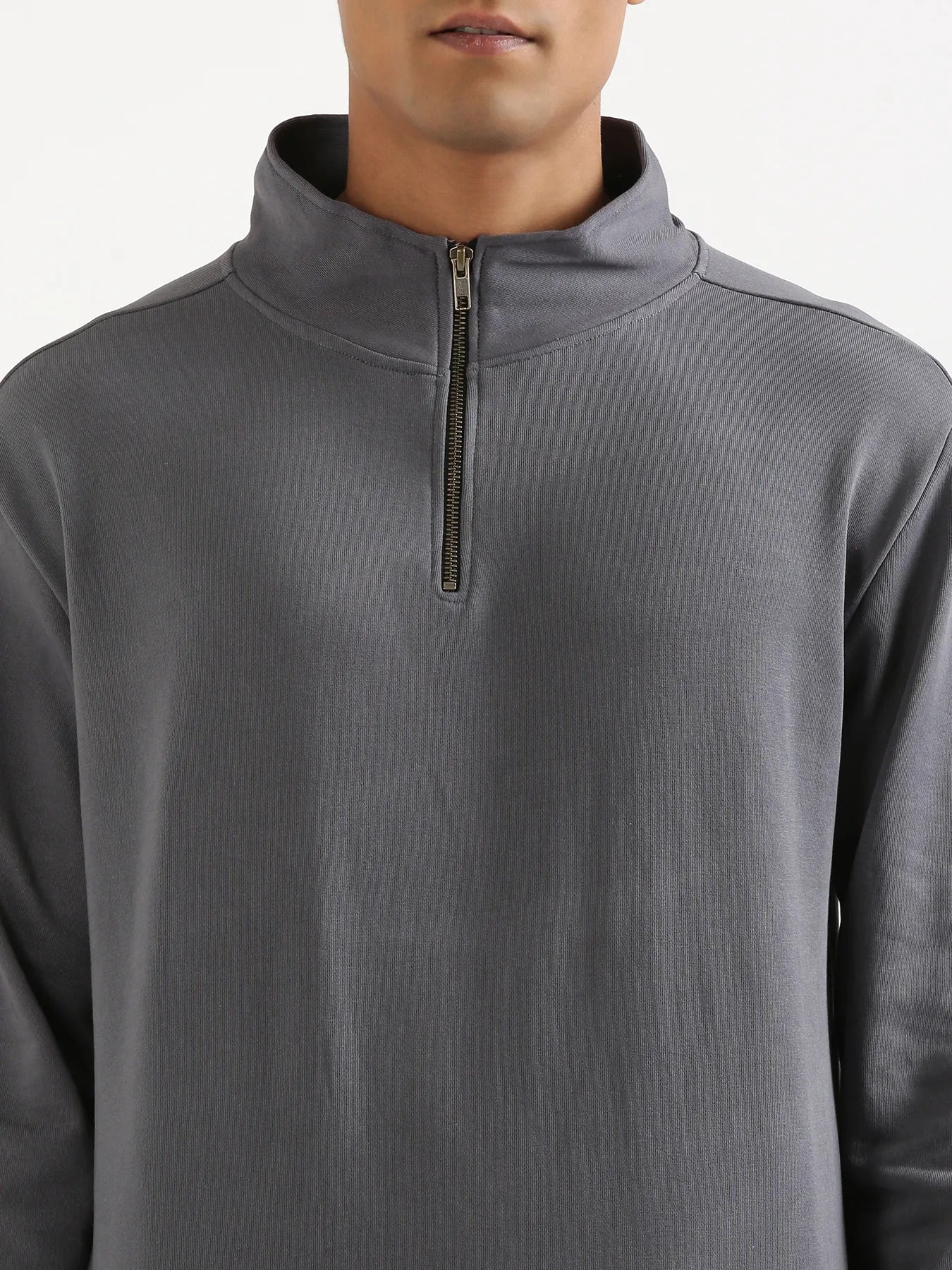 Unisex Grey Zip Neck Sweatshirt - Image 8