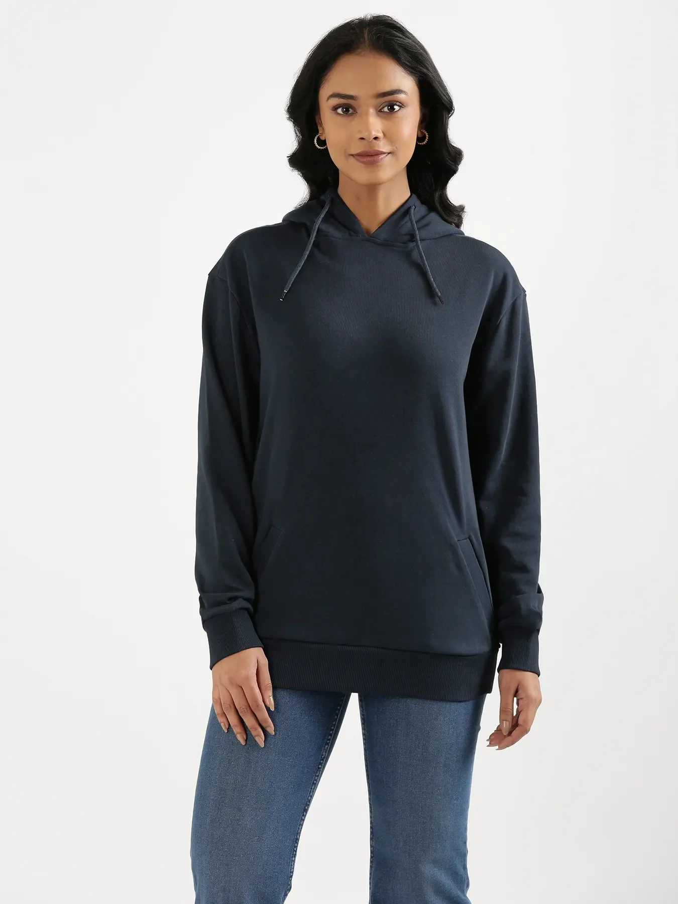 Unisex Navy Blue Pullover Fleece Hoodie - Image 2