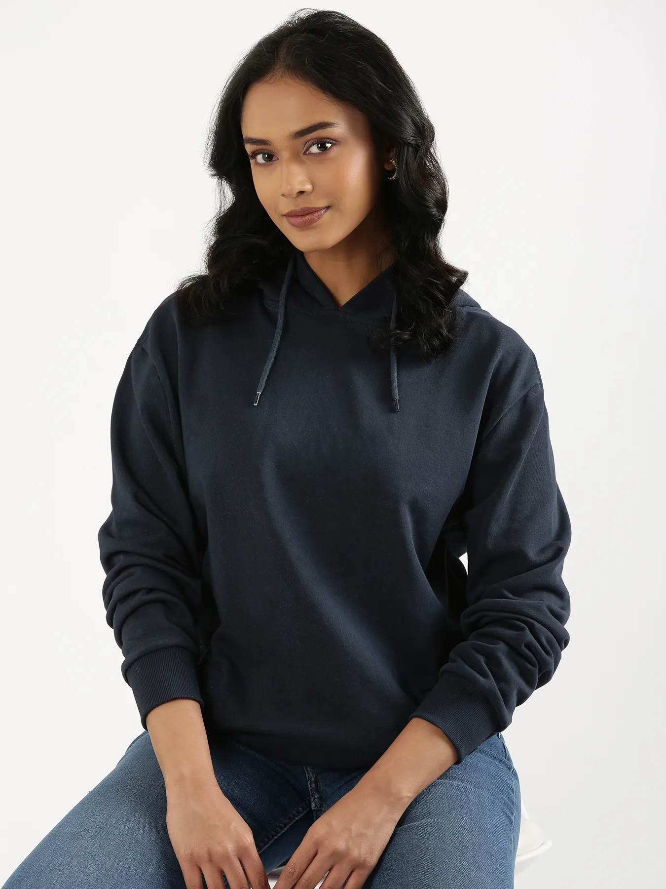 Unisex Navy Blue Pullover Fleece Hoodie - Image 4