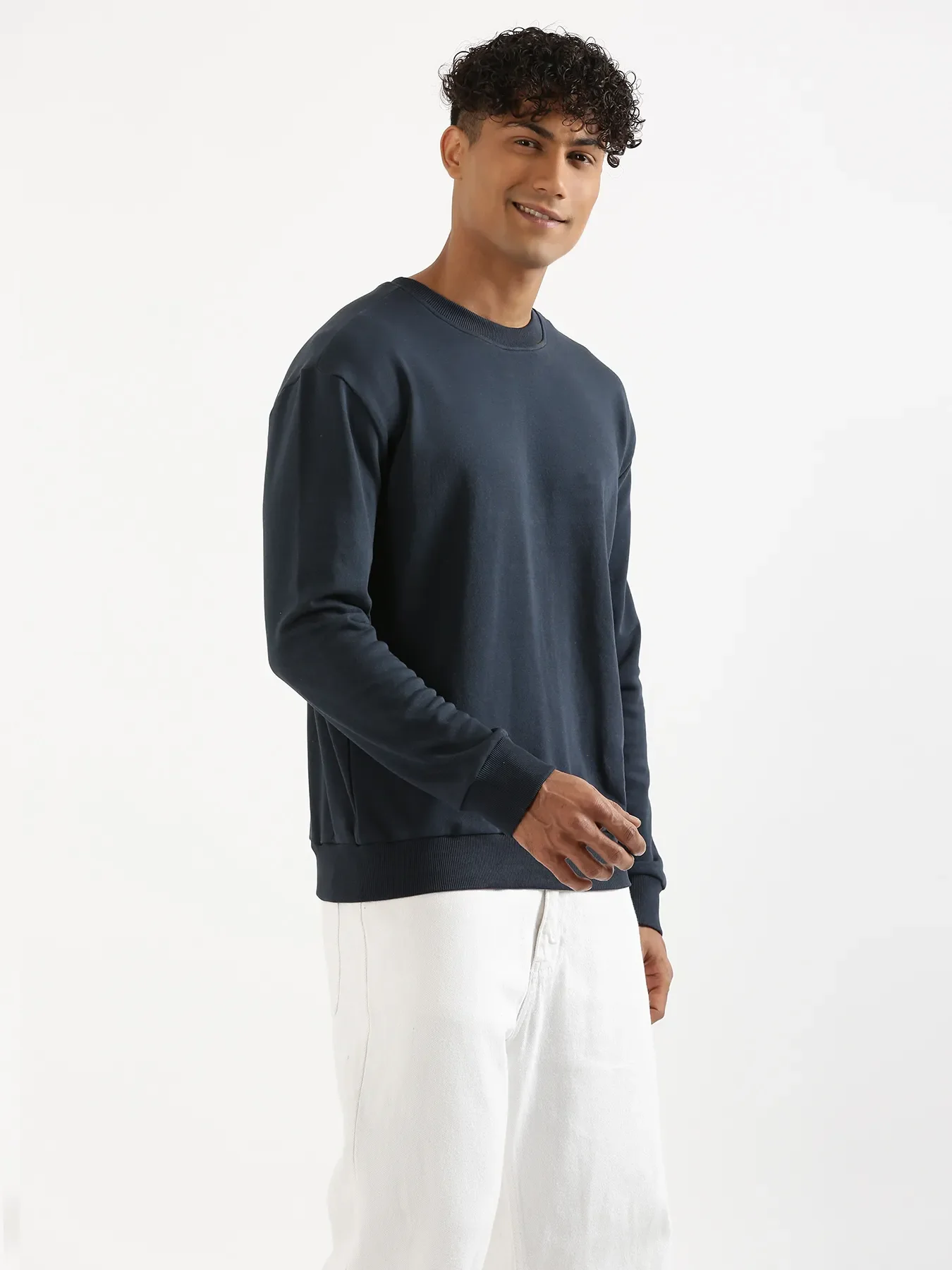 Unisex Navy Blue Round Neck Sweatshirt - Image 13