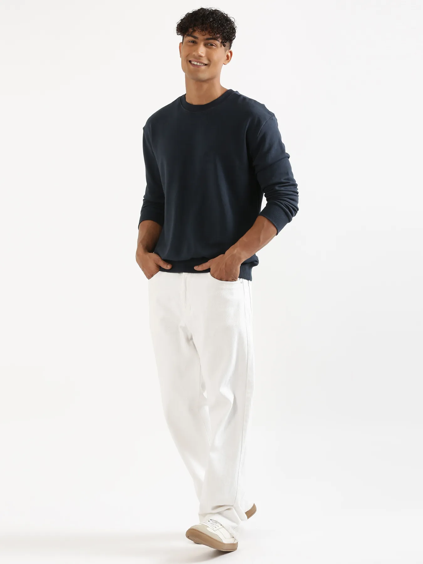 Unisex Navy Blue Round Neck Sweatshirt - Image 17