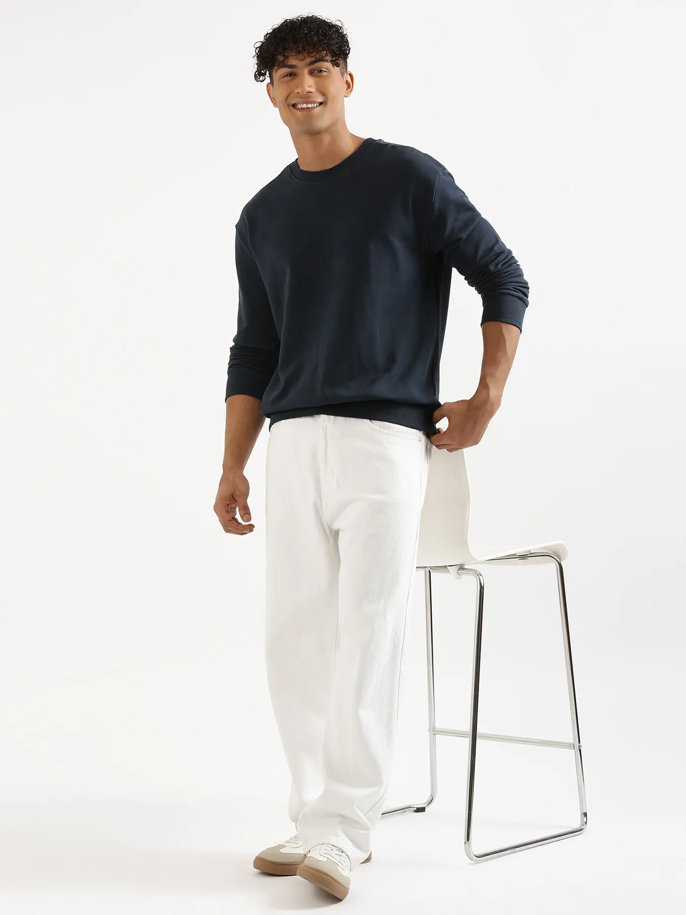 Unisex Navy Blue Round Neck Sweatshirt - Image 19