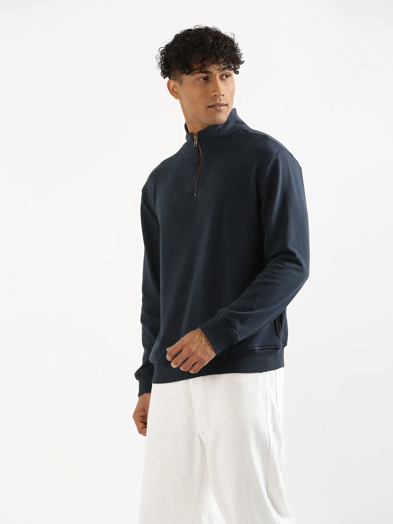 Unisex Navy Blue Zip Neck Sweatshirt - Image 11