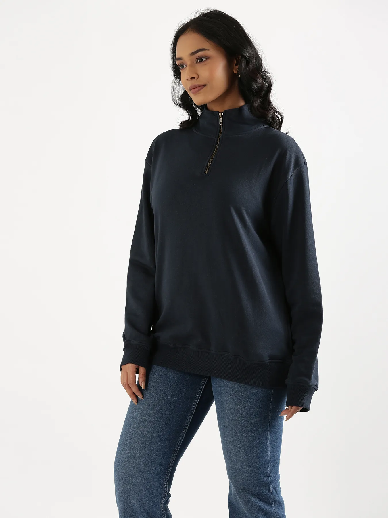 Unisex Navy Blue Zip Neck Sweatshirt - Image 12