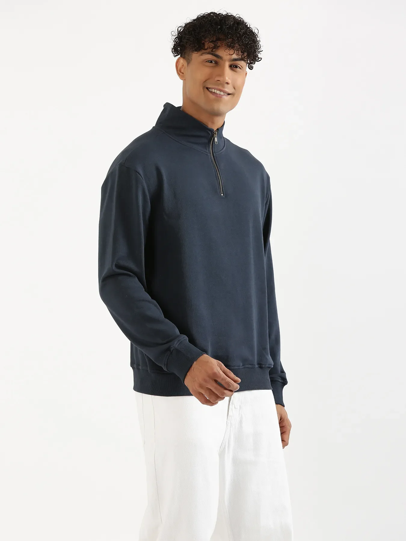 Unisex Navy Blue Zip Neck Sweatshirt - Image 13