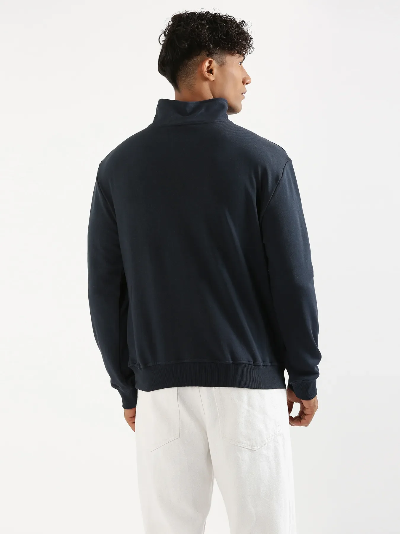 Unisex Navy Blue Zip Neck Sweatshirt - Image 15