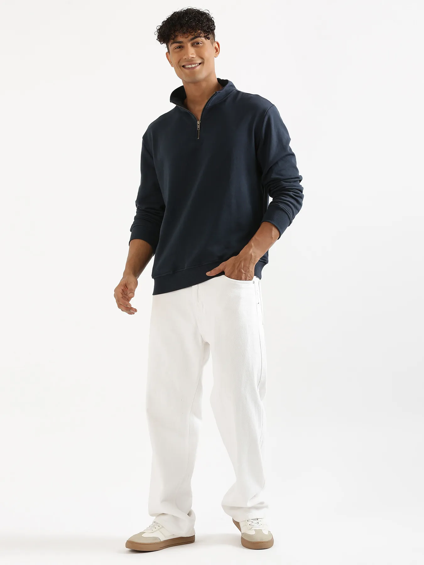 Unisex Navy Blue Zip Neck Sweatshirt - Image 17