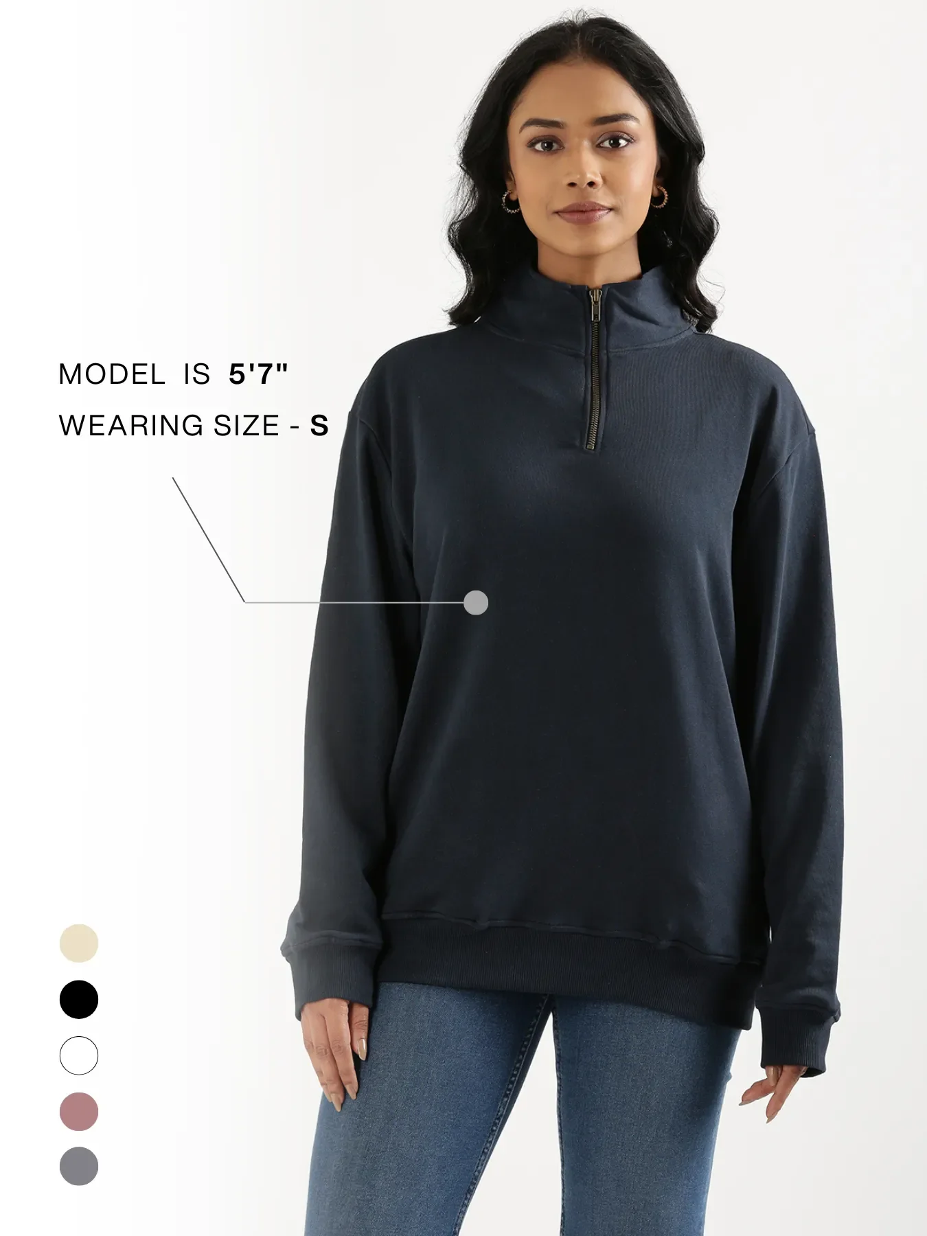 Unisex Navy Blue Zip Neck Sweatshirt - Image 22