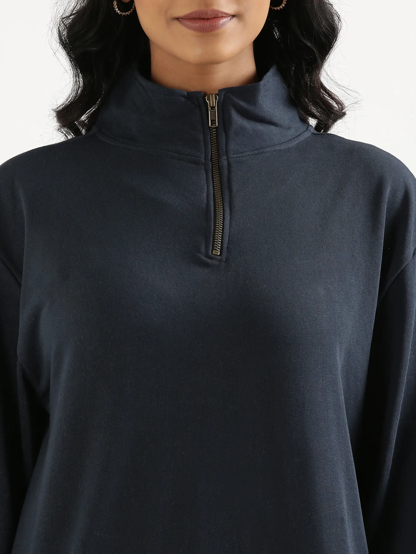 Unisex Navy Blue Zip Neck Sweatshirt - Image 9