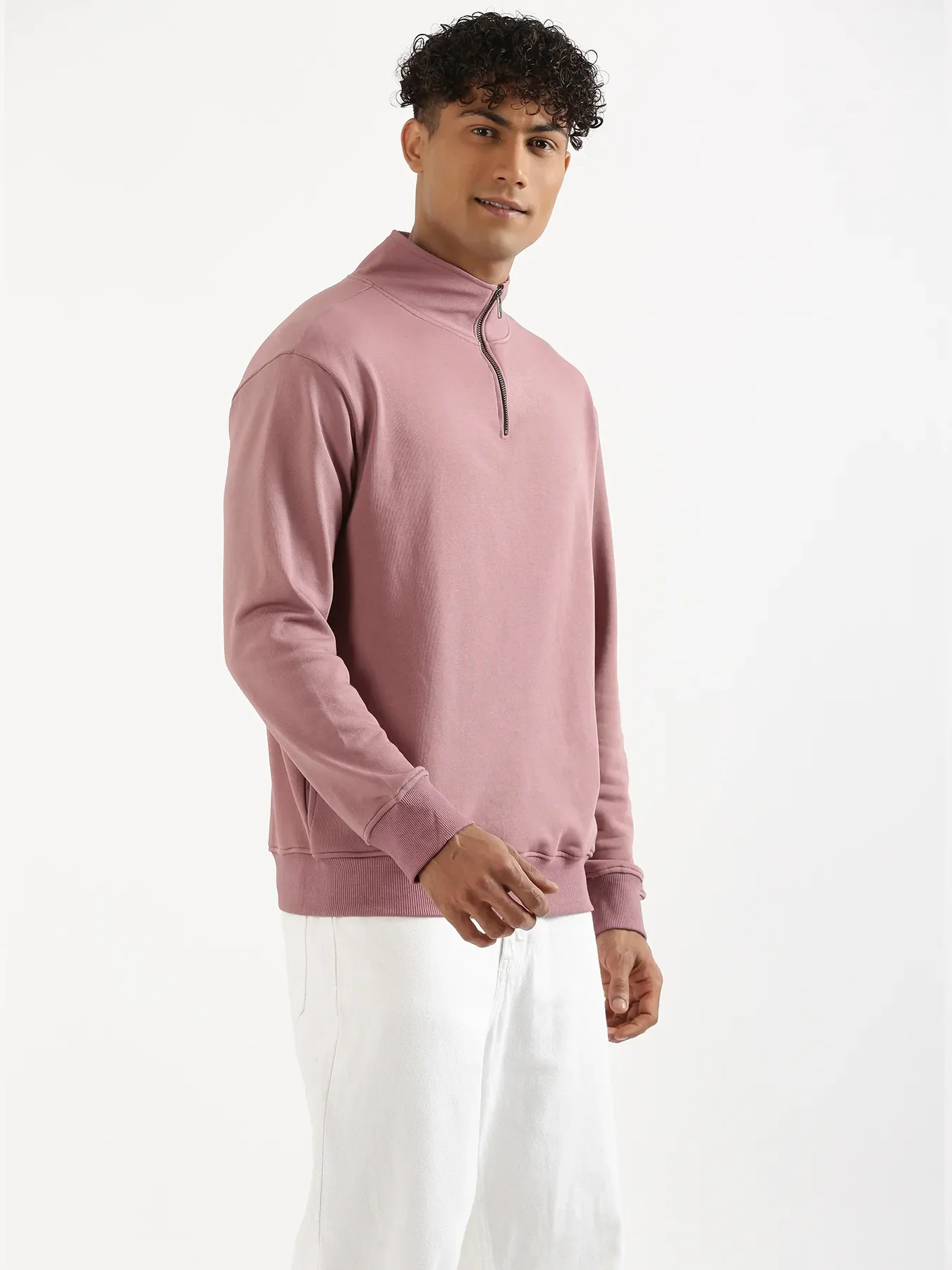 Unisex Rose Taupe Zip Neck Sweatshirt - Image 14