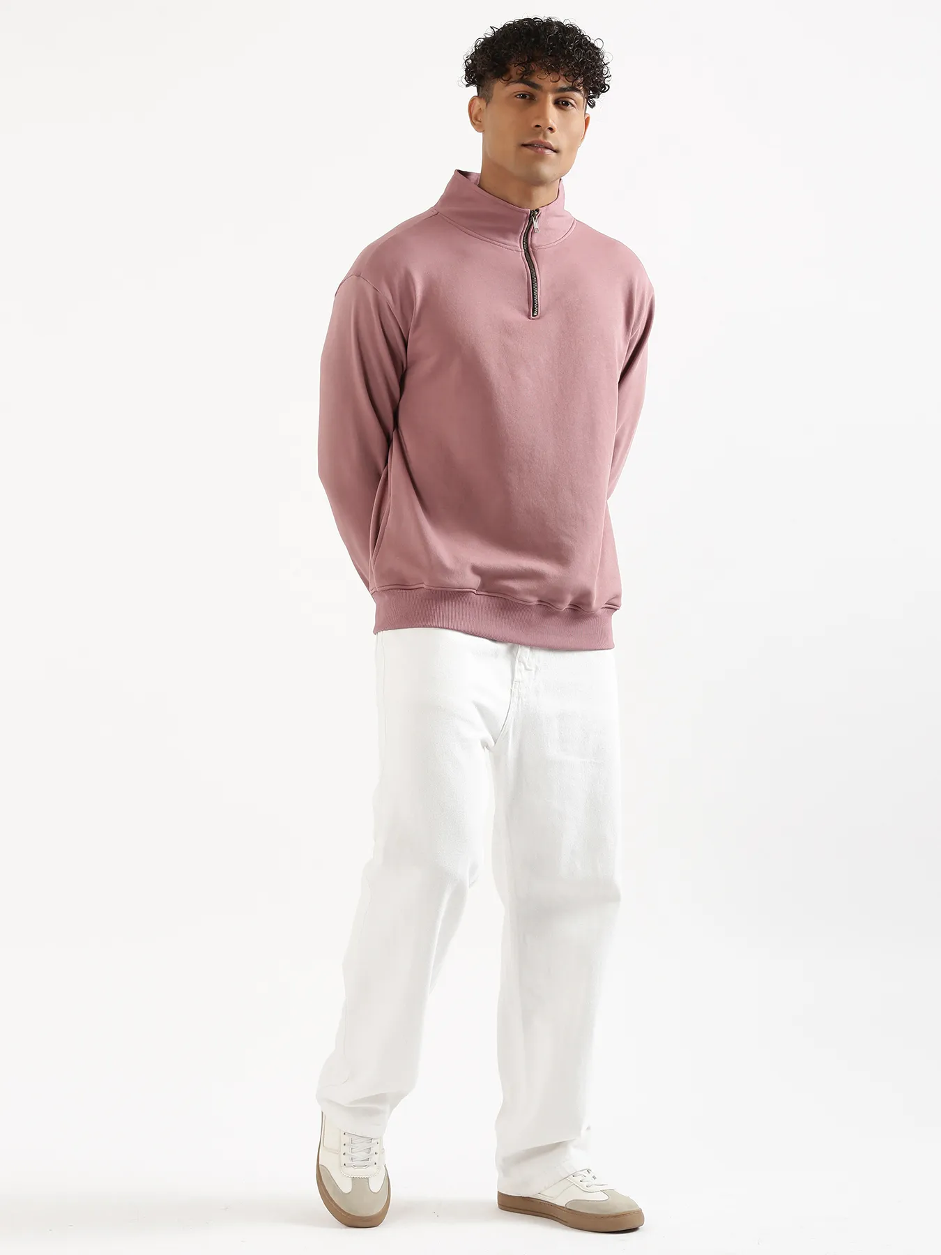 Unisex Rose Taupe Zip Neck Sweatshirt - Image 18