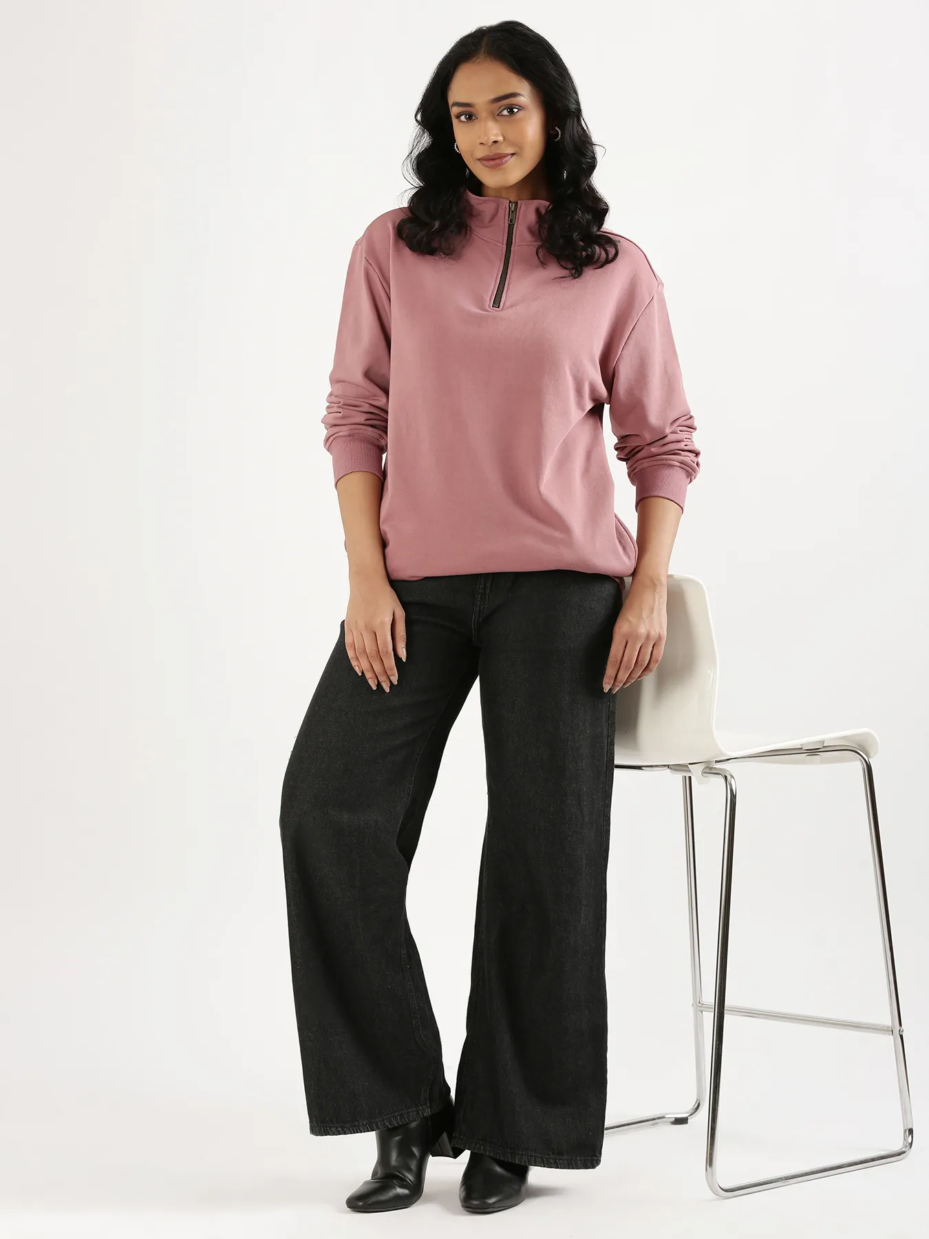 Unisex Rose Taupe Zip Neck Sweatshirt - Image 19