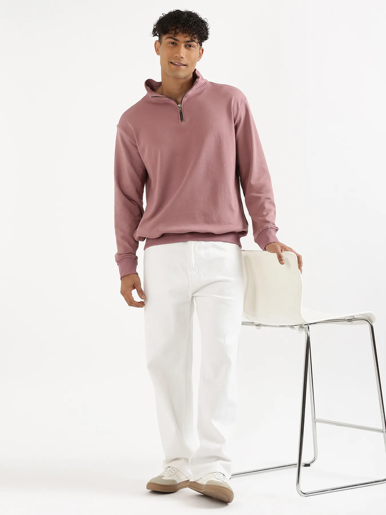 Unisex Rose Taupe Zip Neck Sweatshirt - Image 20
