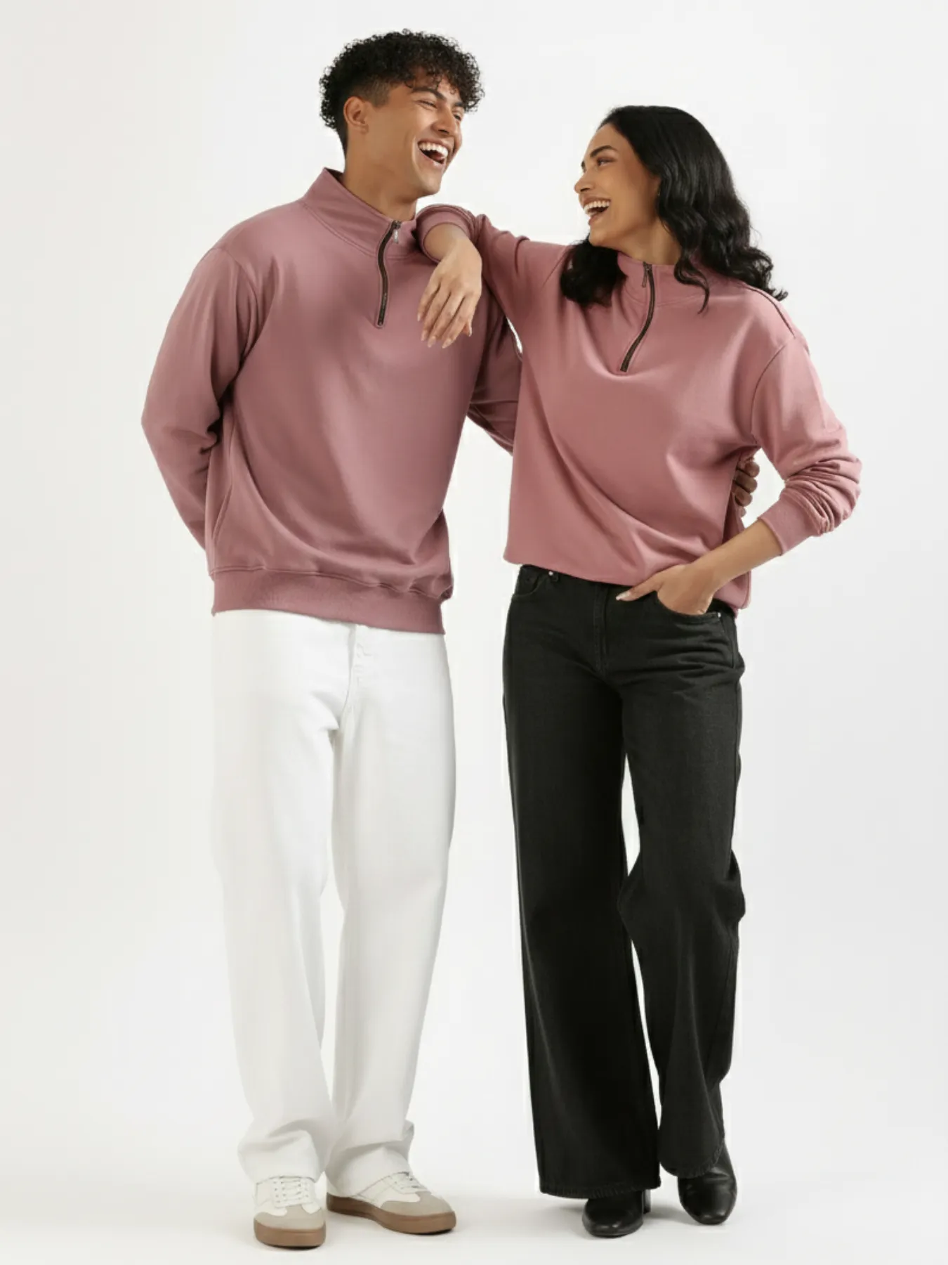 Unisex Rose Taupe Zip Neck Sweatshirt - Image 3