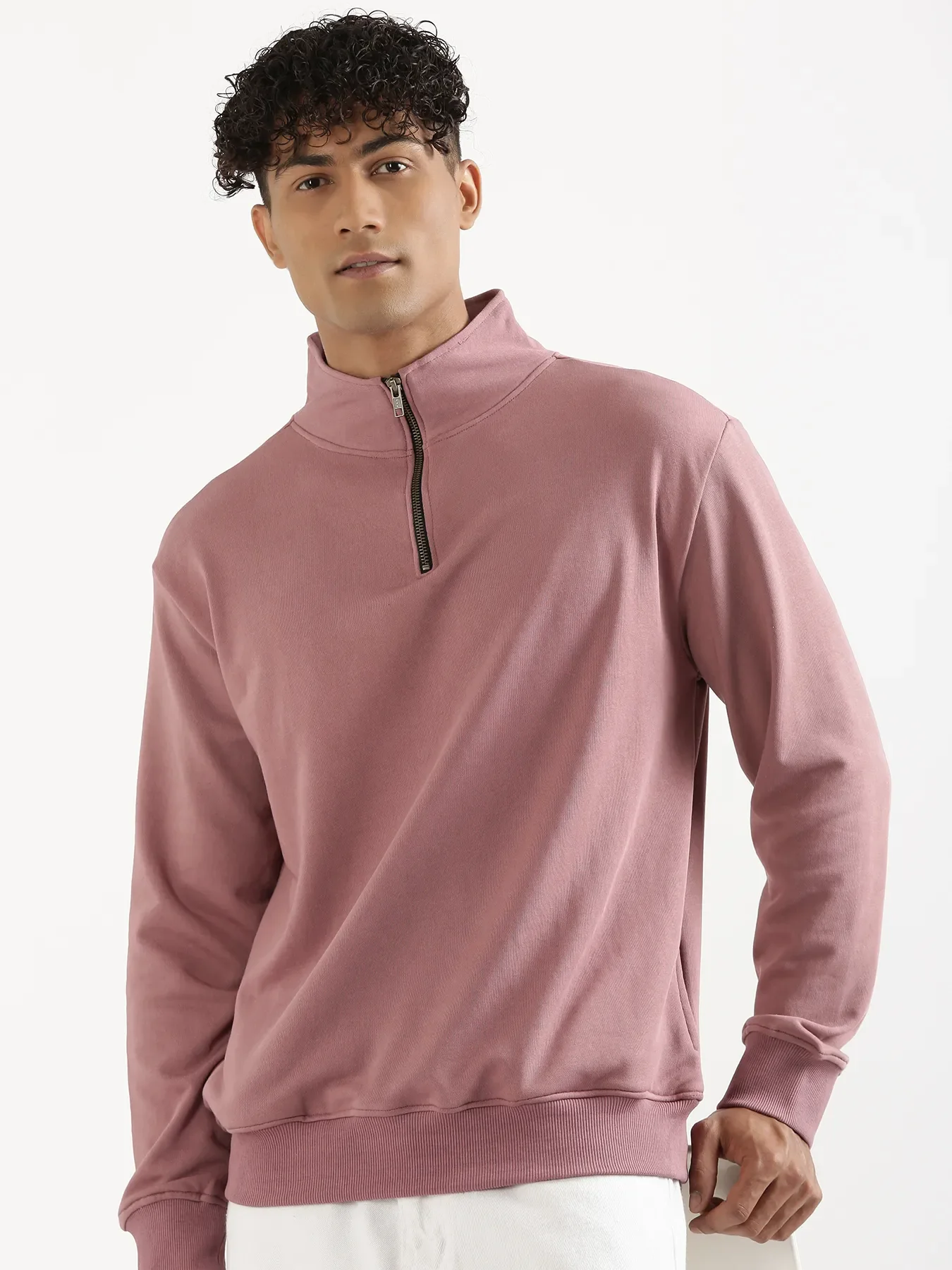 Unisex Rose Taupe Zip Neck Sweatshirt - Image 5