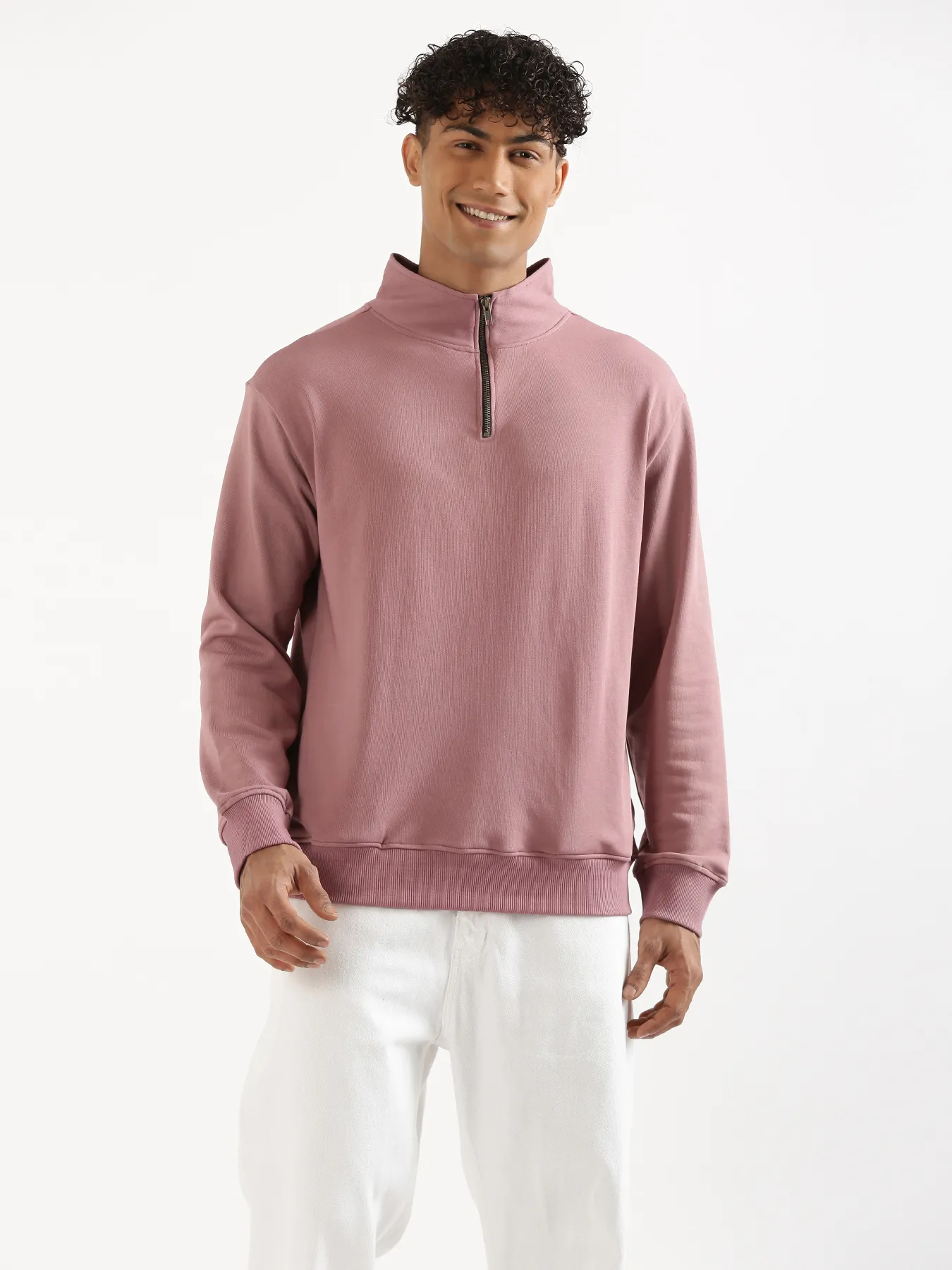 Unisex Rose Taupe Zip Neck Sweatshirt - Image 6