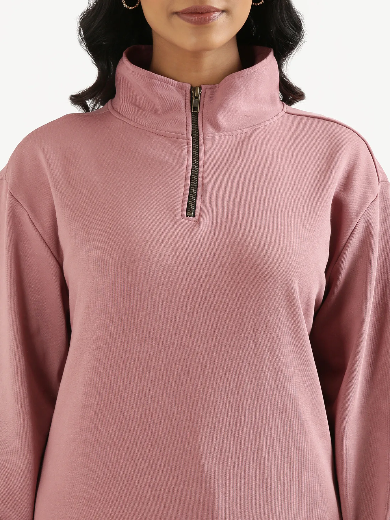 Unisex Rose Taupe Zip Neck Sweatshirt - Image 8