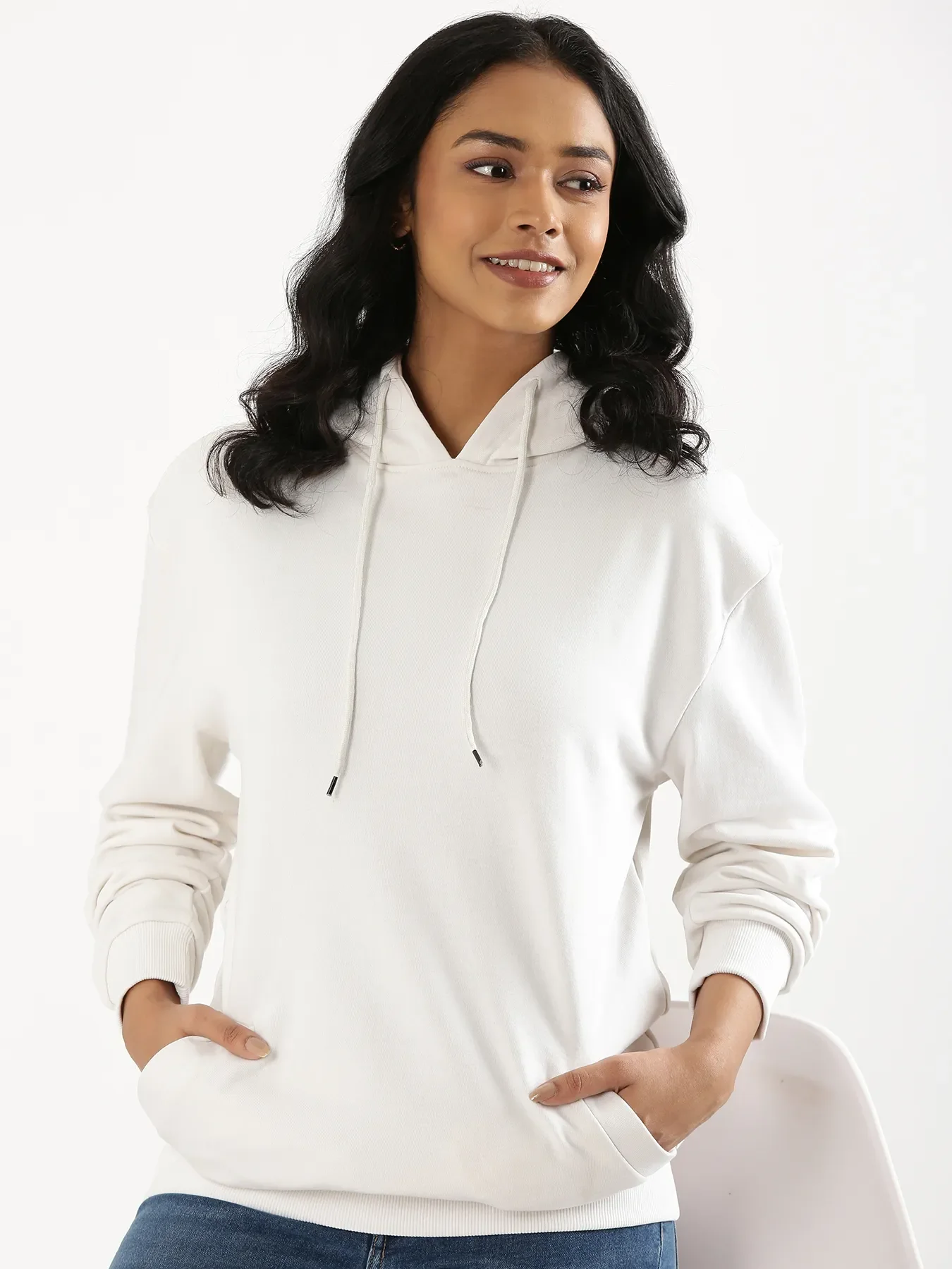 Unisex White Pullover Fleece Hoodie - Image 5
