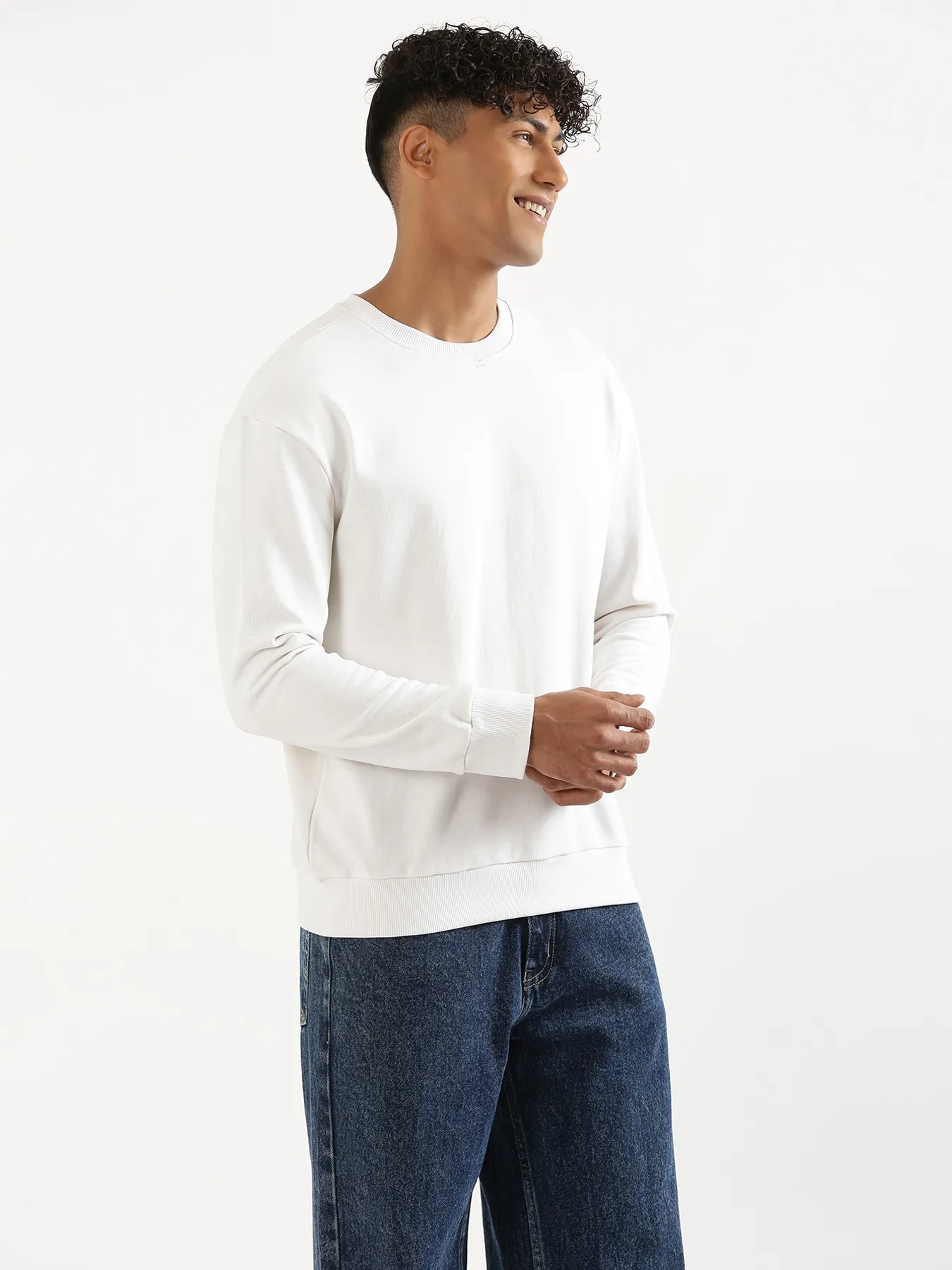 Unisex White Round Neck Sweatshirt - Image 14
