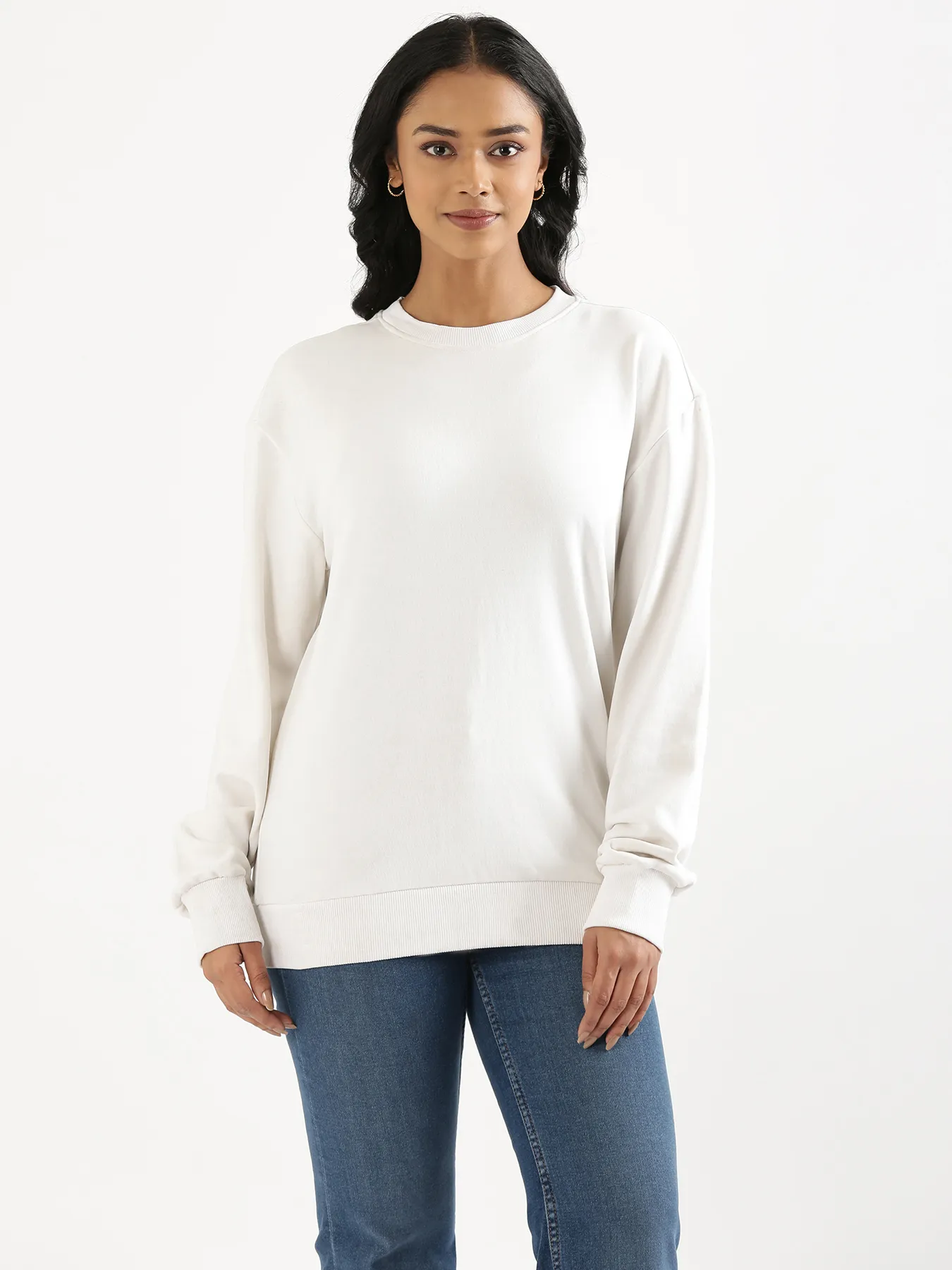 Unisex White Round Neck Sweatshirt - Image 2