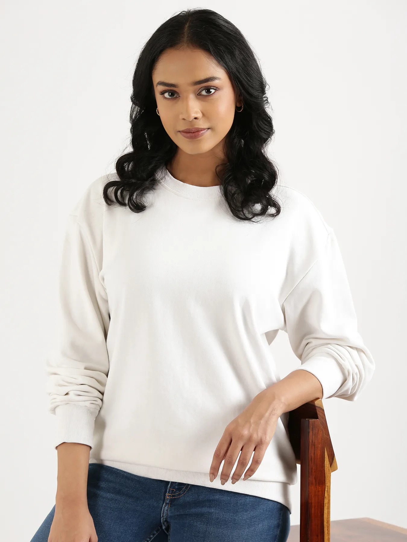 Unisex White Round Neck Sweatshirt - Image 4