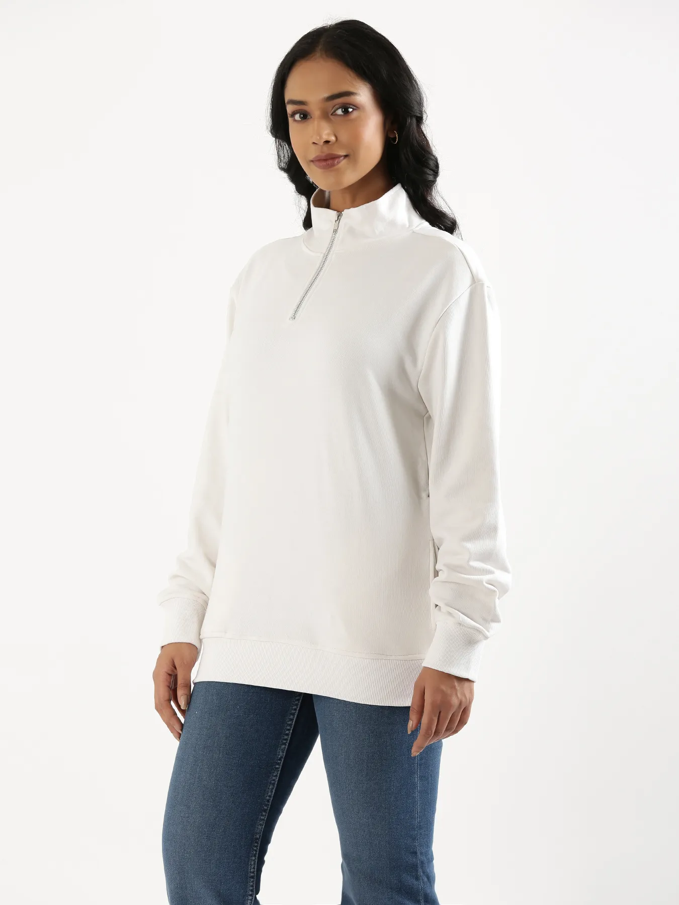 Unisex White Zip Neck Sweatshirt - Image 12