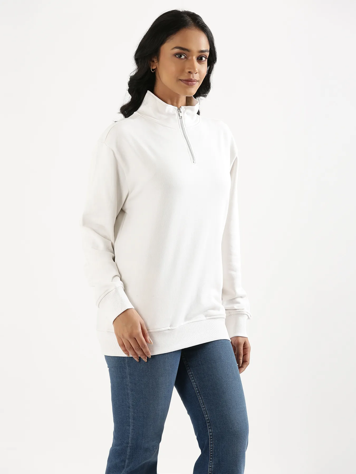 Unisex White Zip Neck Sweatshirt - Image 14