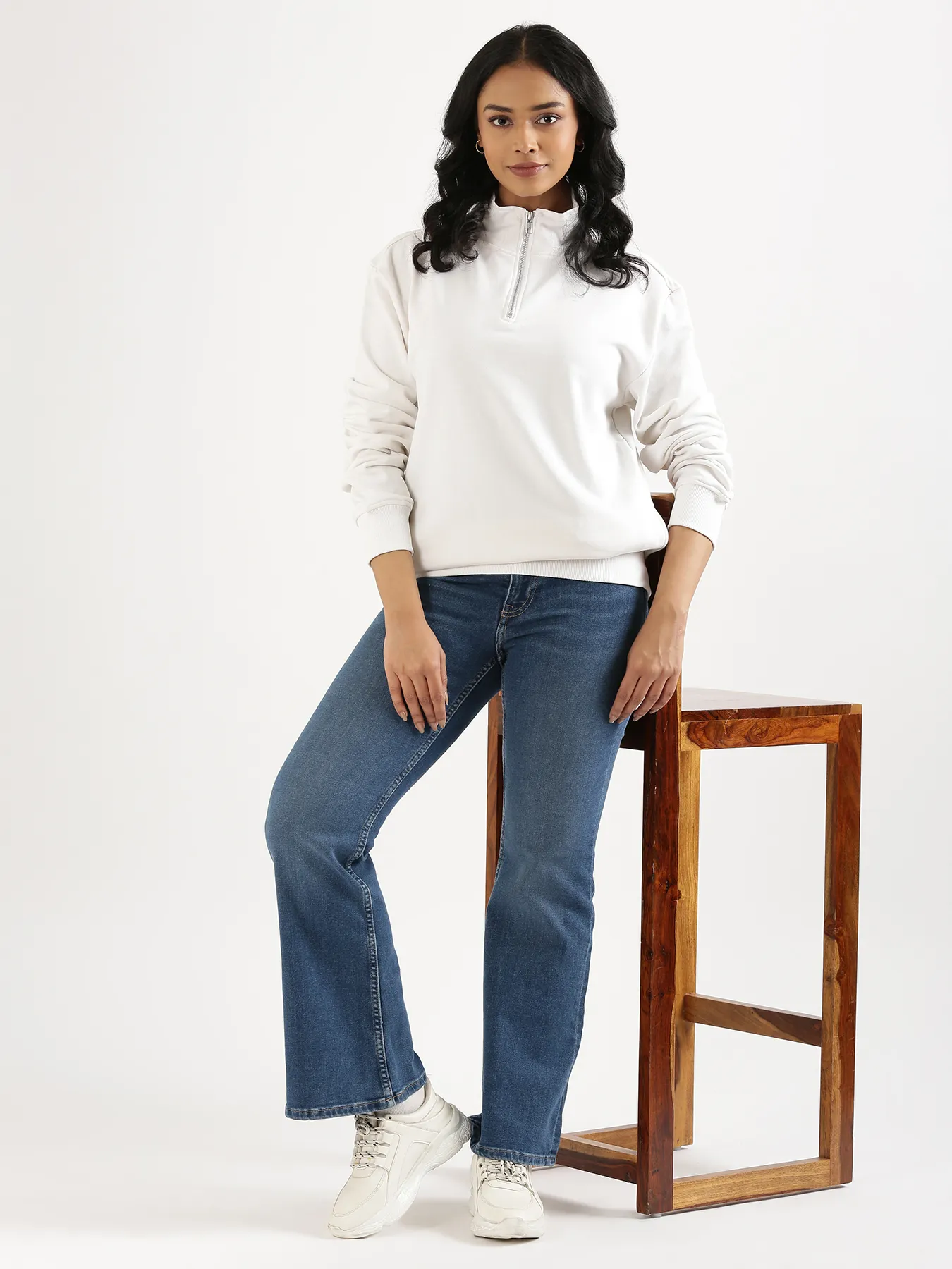Unisex White Zip Neck Sweatshirt - Image 20