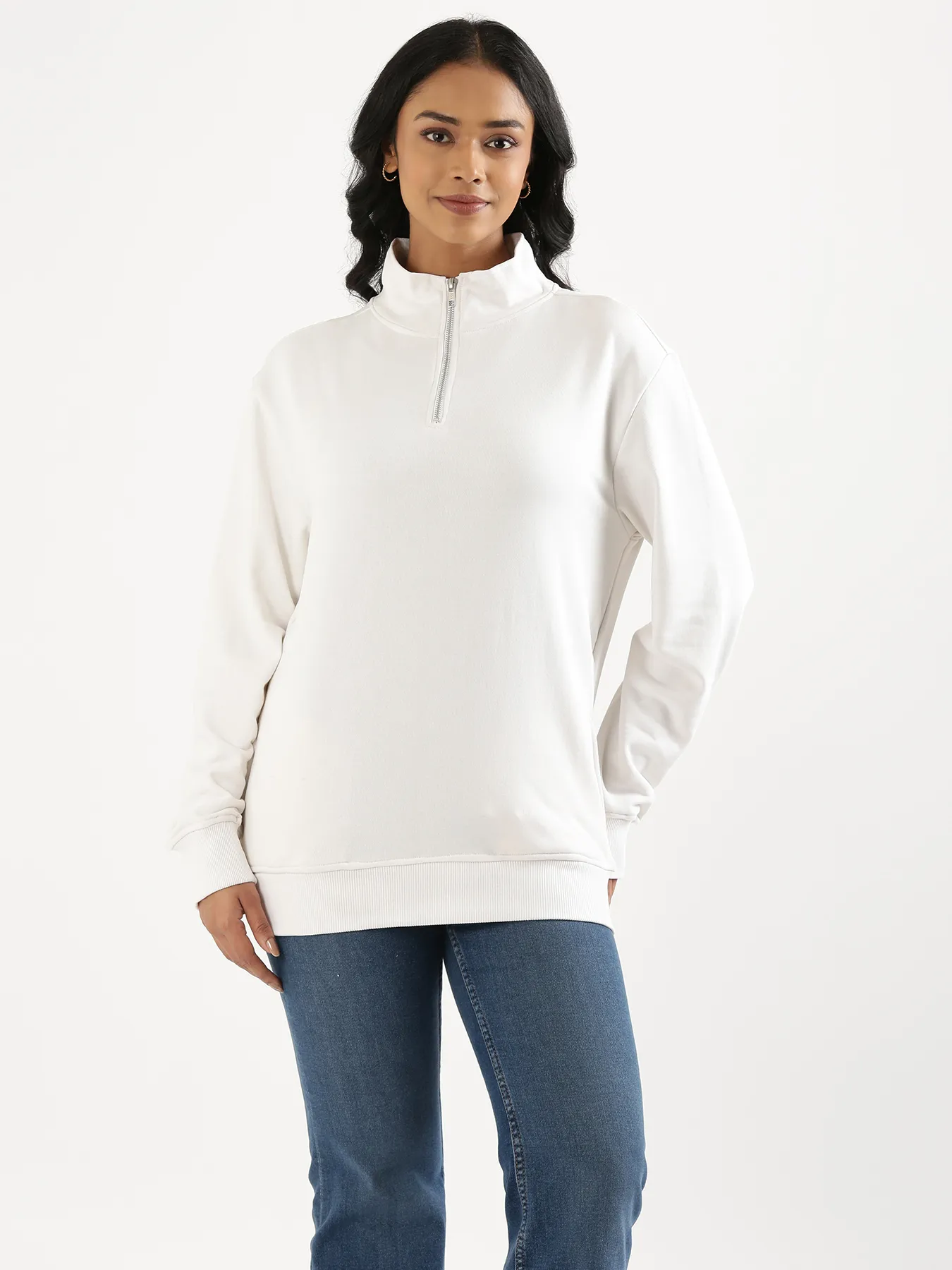 Unisex White Zip Neck Sweatshirt - Image 6