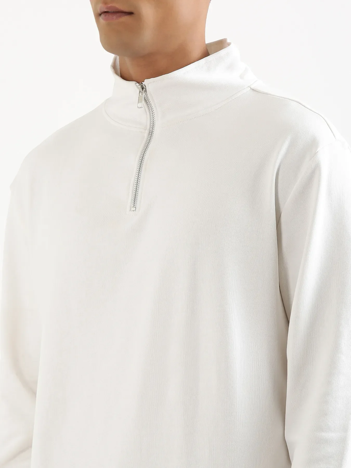 Unisex White Zip Neck Sweatshirt - Image 7