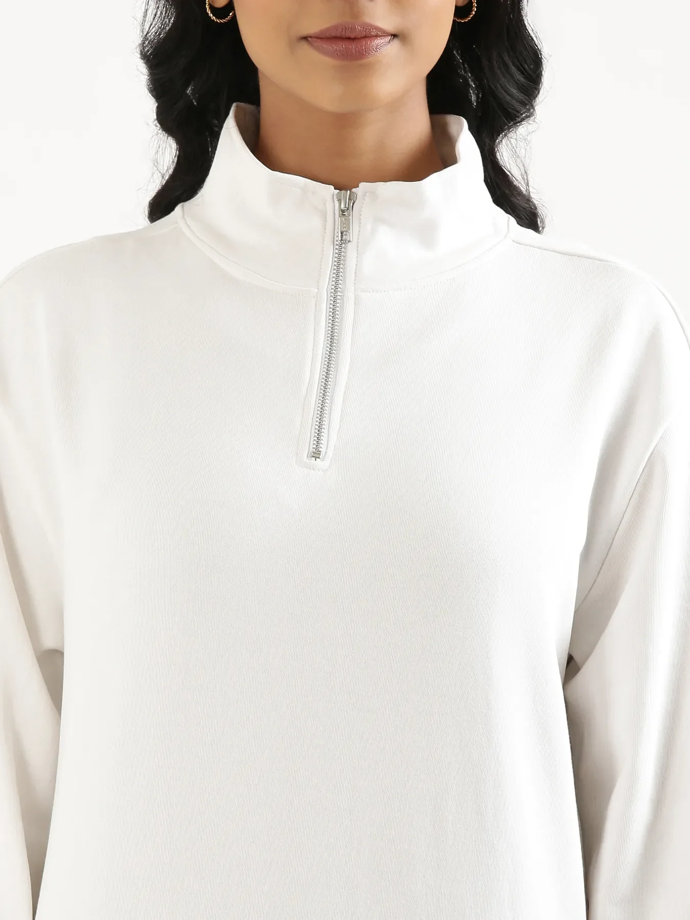Unisex White Zip Neck Sweatshirt - Image 9