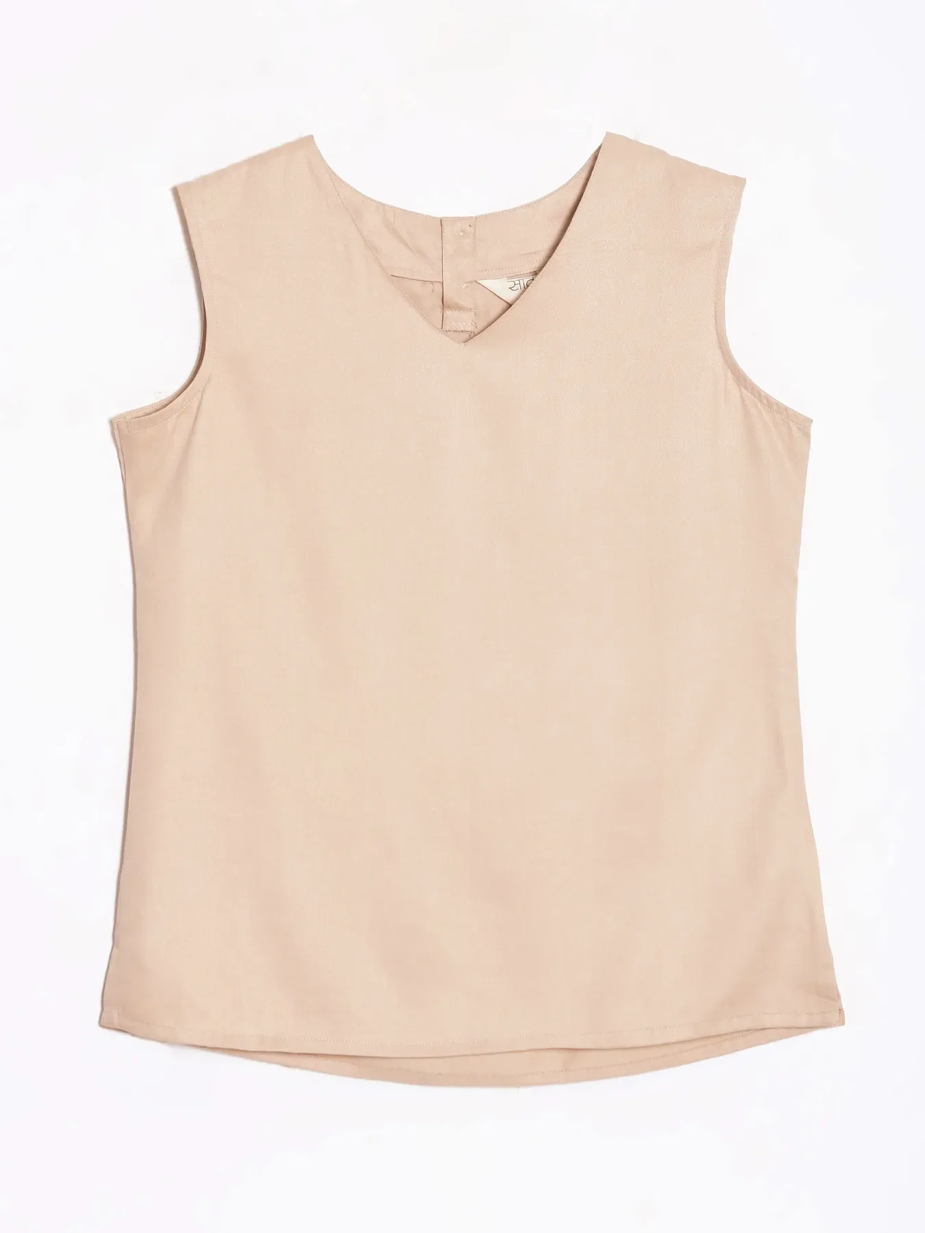 Women Beige V-Neck Sleeveless Top - Image 11
