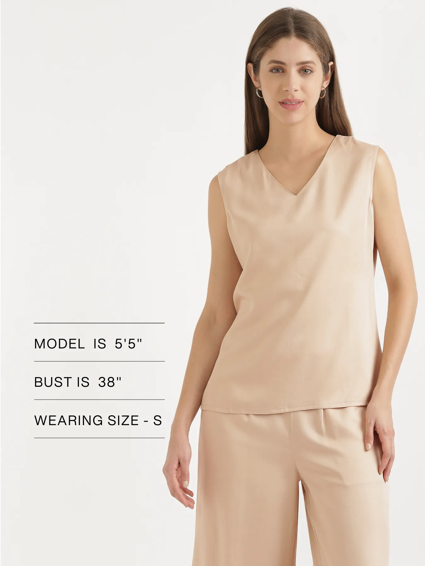 Women Beige V-Neck Sleeveless Top - Image 12