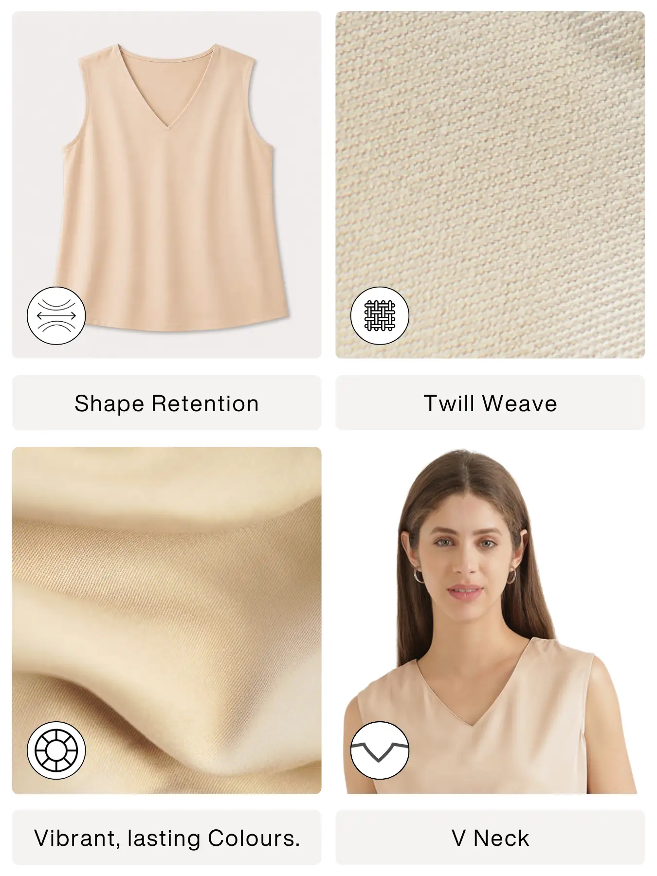 Women Beige V-Neck Sleeveless Top - Image 2