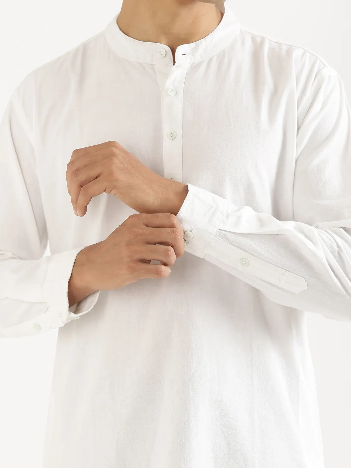 Men White Airy Linen Long Kurta - Image 11