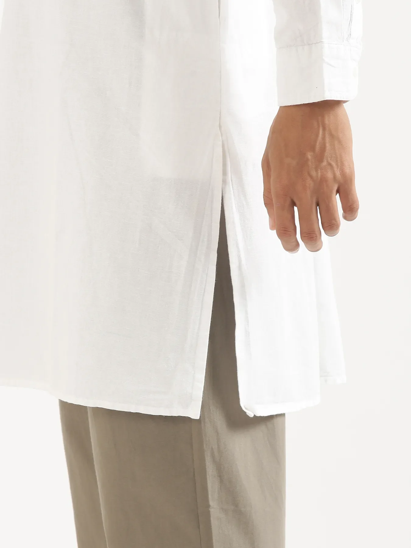 Men White Airy Linen Long Kurta - Image 12