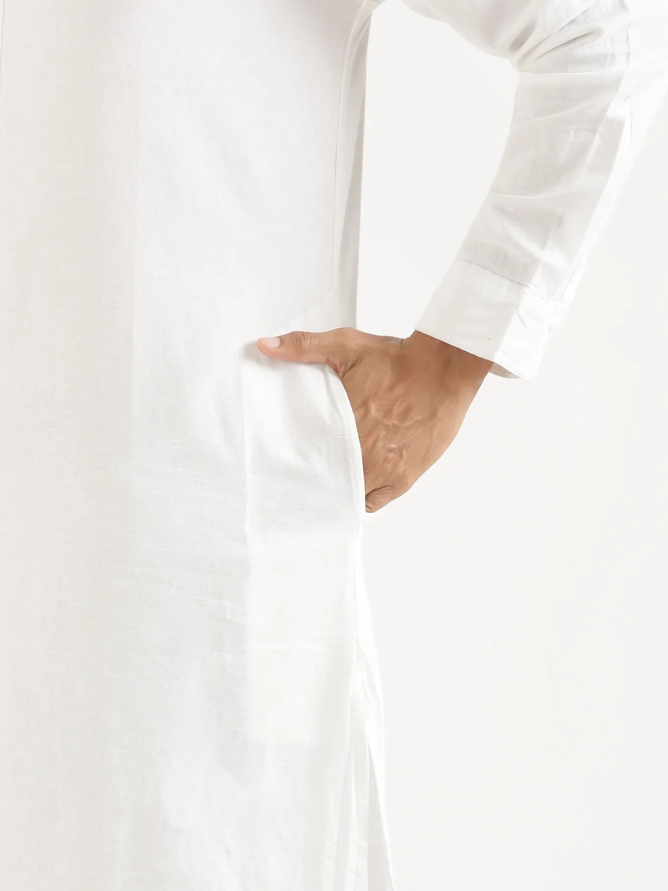 Men White Airy Linen Long Kurta - Image 13